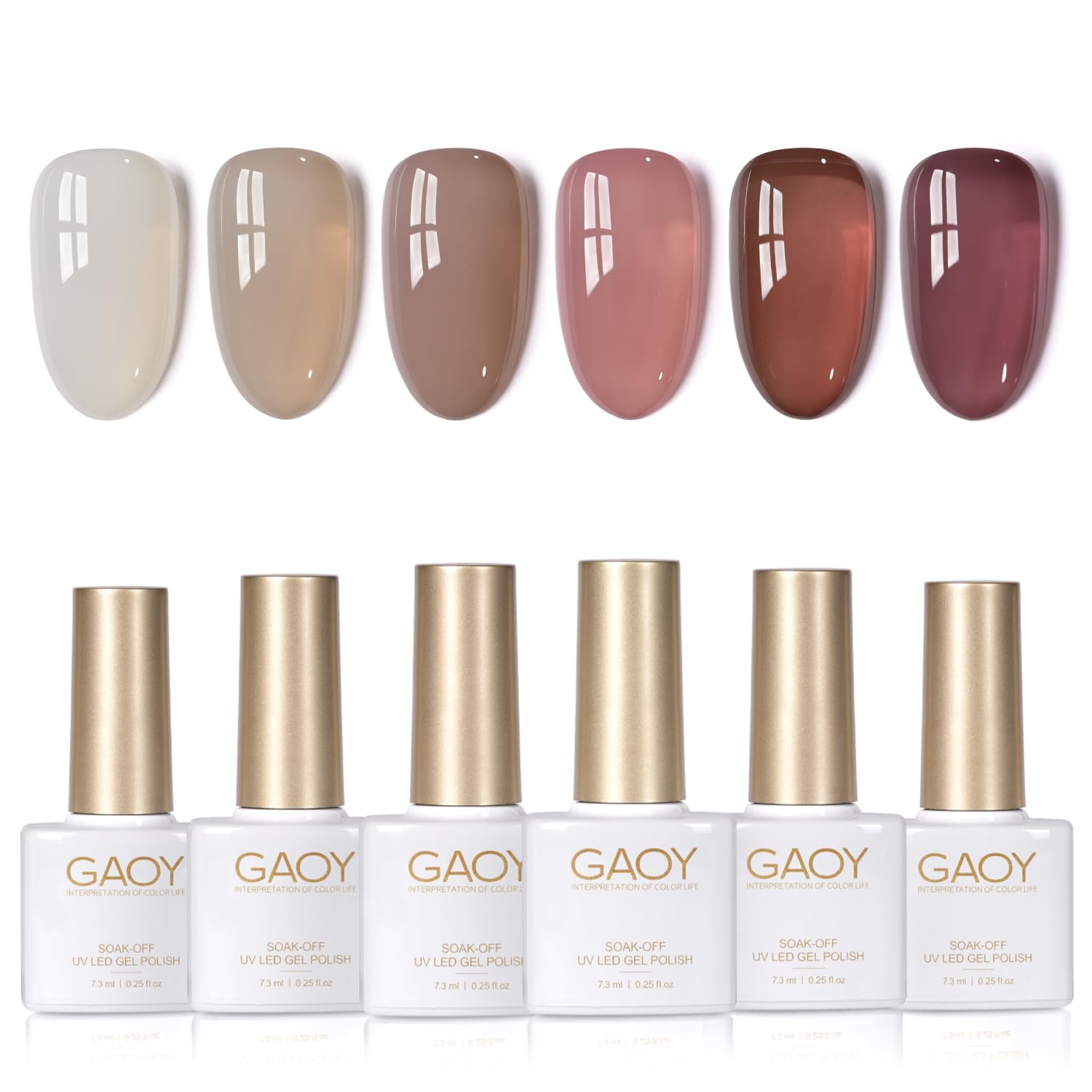 GAOY Jelly Brown White Gel Nail Polish Set - 6 Translucent Colors (Sheer Pink, Maroon) - Soak Off UV LED Light Cured Gel Polish Kit for Salon & DIY Nail Art at Home - Perfect for Manicures, Pedicures, French Tips & Nail Extensions
