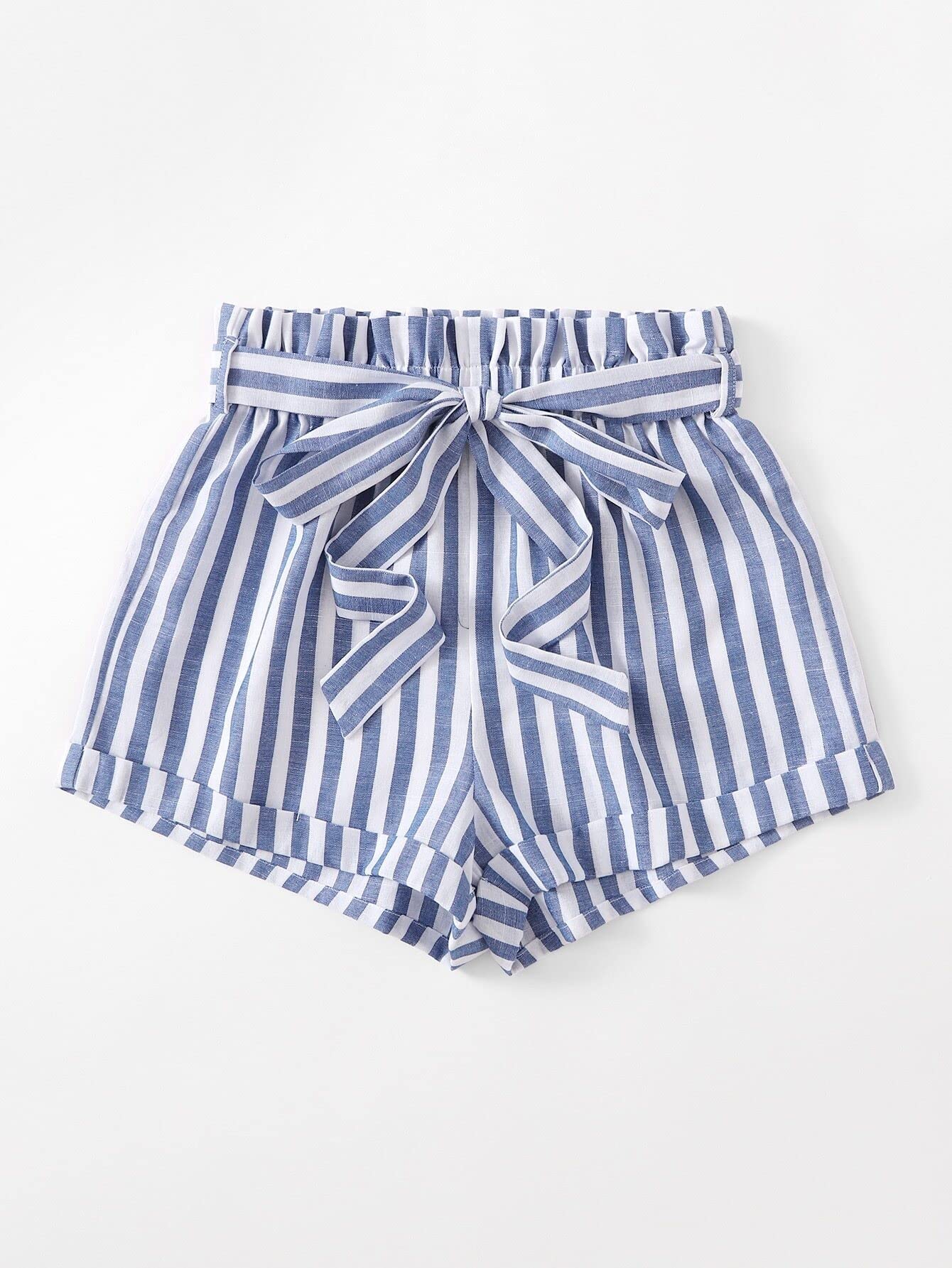 Women's Striped Rolled Hem Self-Belted Shorts - Casual Summer Wear for Beach, Travel & Everyday Comfort