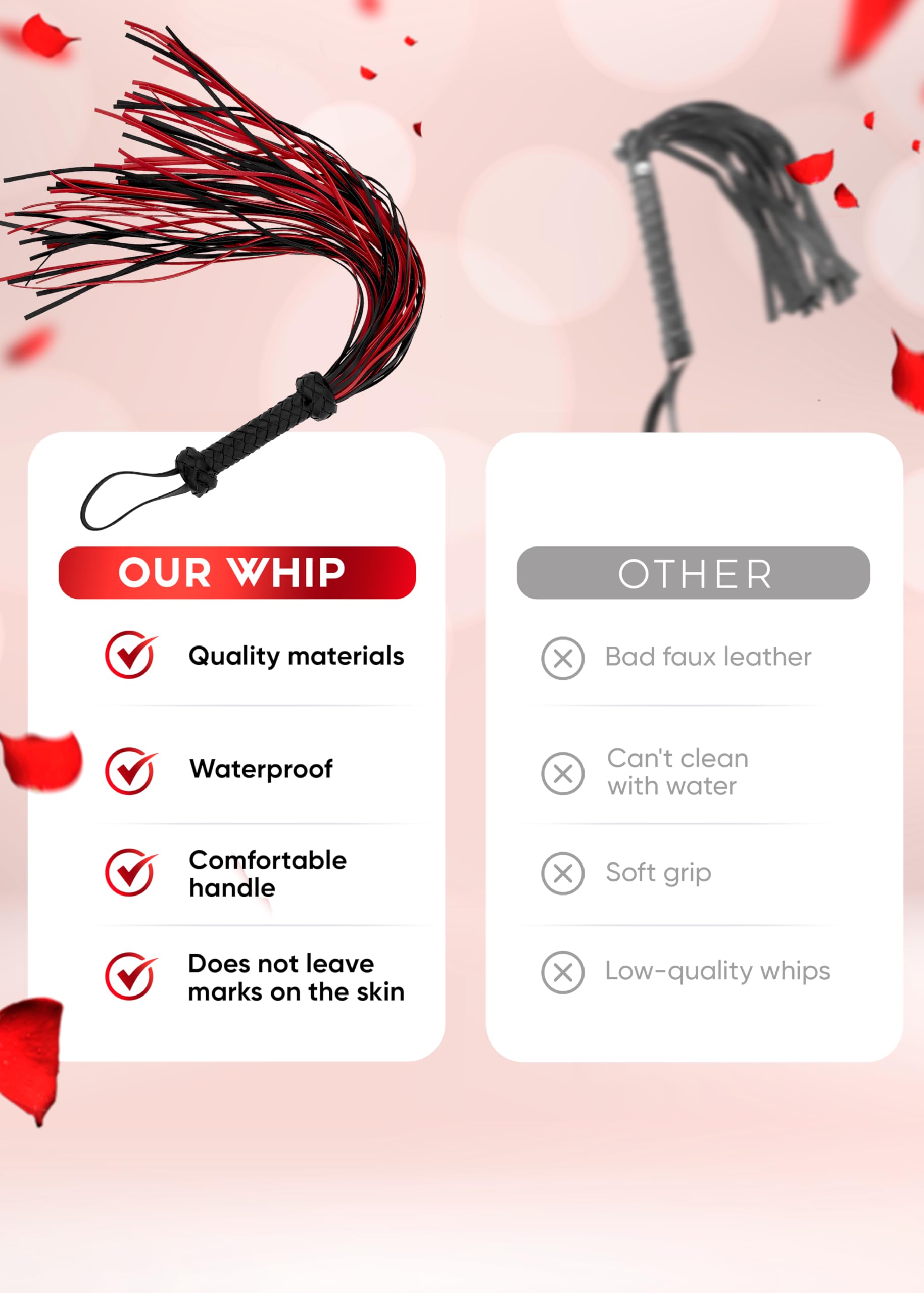 BDSM Flogger for Spanking - 30 Inch Faux Leather Sex Whip for Couples Adult Play, Bedroom Fetish Accessories - Perfect for Sensual Play, Roleplay & BDSM Scenes
