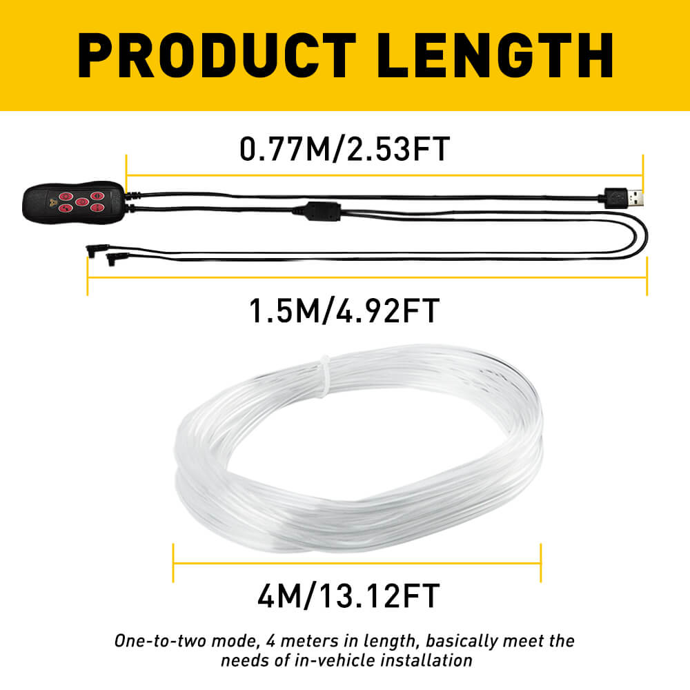 13.1FT LED Car Interior Atmosphere Strip Lights - Remote Controlled Auto Lighting for Cars, Trucks & SUVs - Perfect for Mood Lighting, Accent Decor & Night Driving