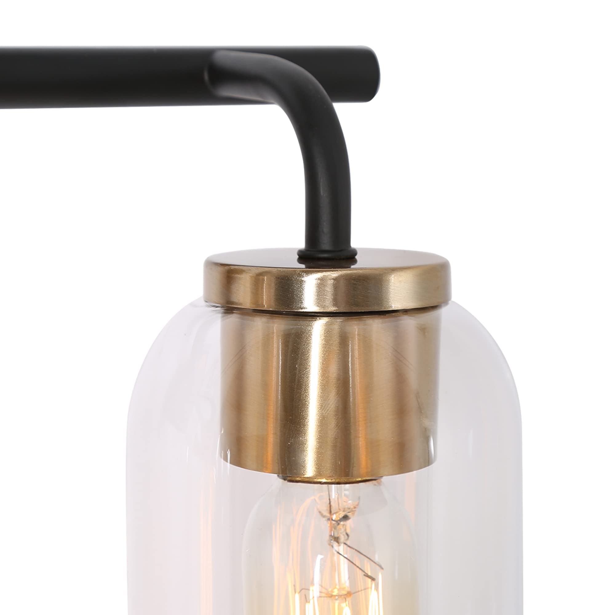 ZEVNI 3-Light Bathroom Vanity Light Fixture - Black & Gold Modern Sconce with Clear Cylinder Glass Shades, 19.5