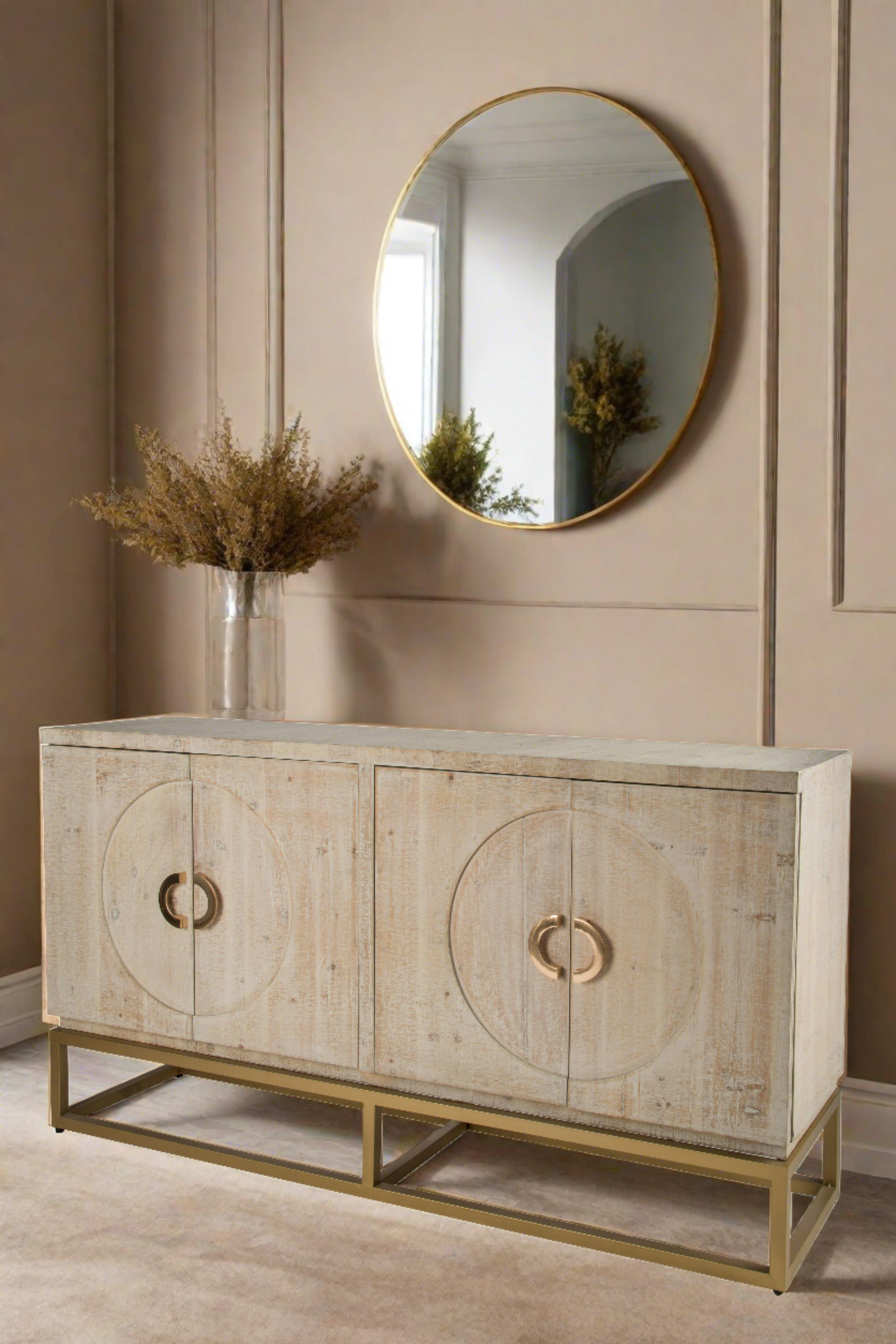 Modern Toretto Sideboard with Gold Legs - Stylish Buffet Cabinet for Dining Room, Living Room & Entryway Storage