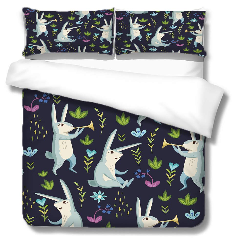 DERFG Bunny Printed Queen Size Comforter Set - 230x260cm Soft Bedding with Sheets, Pillowcases & Shams for Cozy Bedroom Decor - Perfect for Kids, Teens & Guest Rooms