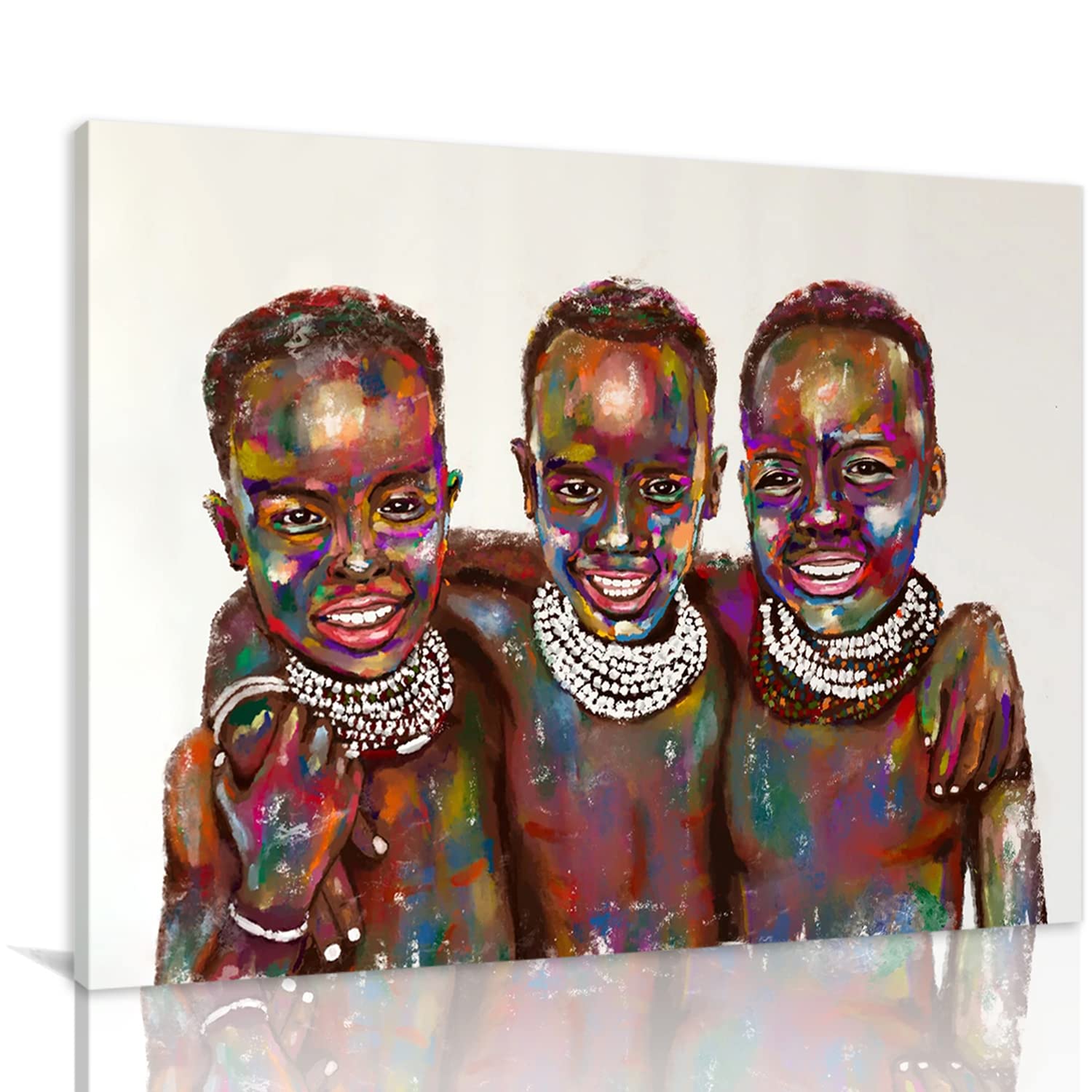 Large Wall Art Canvas Print - Watercolor African Boys Painting, Contemporary Framed Oil Painting for Home, Office & Kitchen Decor (24x36 Inch, Set of 1) | Perfect for Living Room, Bedroom & Workspace Wall Decoration