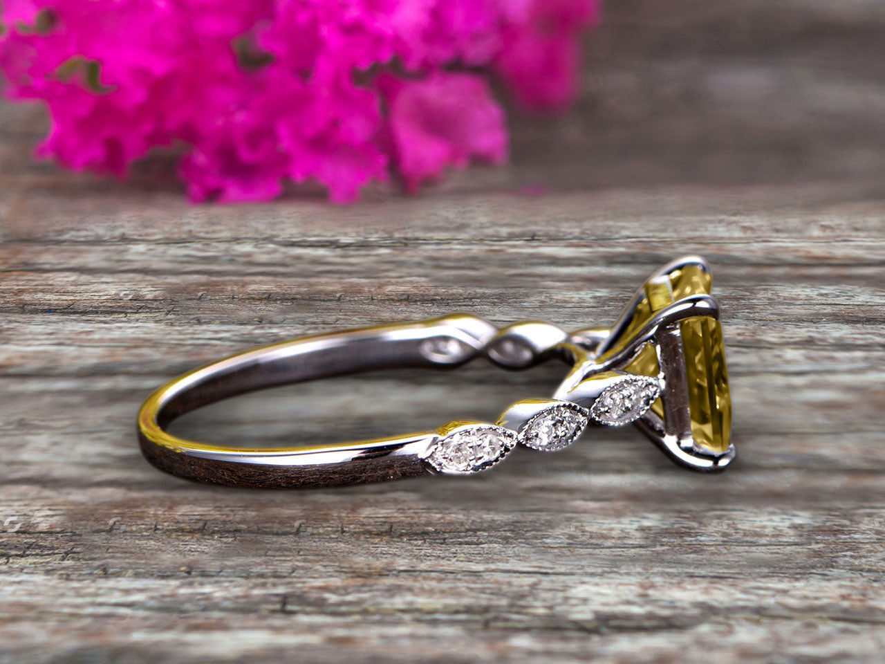 1.25 Carat Princess Cut Champagne Moissanite Engagement Ring in 10K White Gold - Vintage Art Deco Style for Wedding, Proposal & Anniversary Gifts