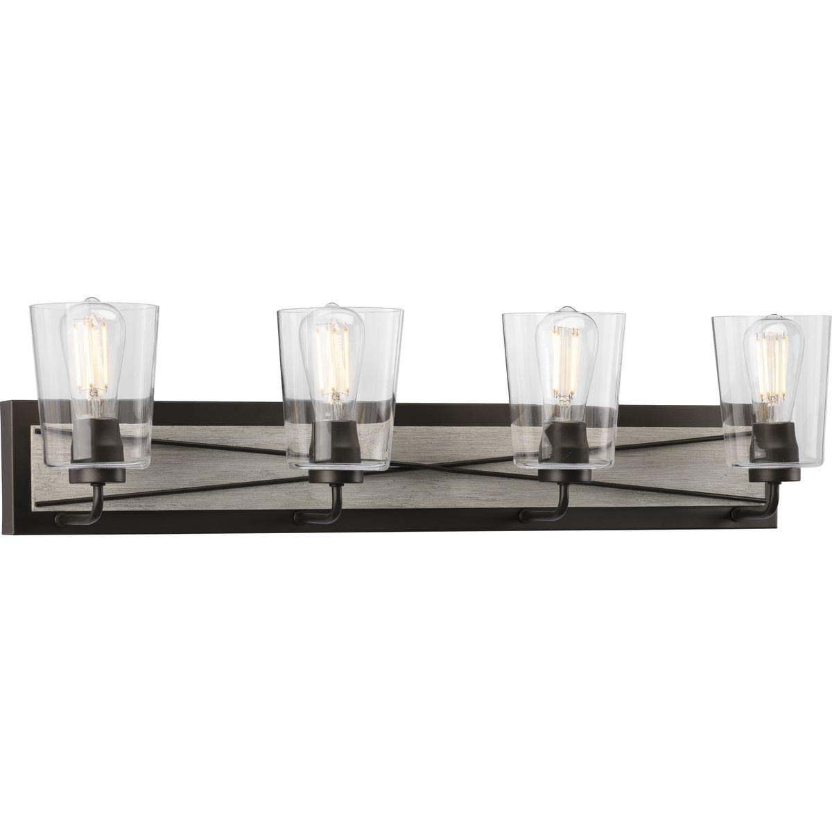 Progress Lighting Briarwood Collection 4-Light Clear Glass Coastal Bath Vanity Light in Graphite & Black - Perfect for Bathroom, Powder Room, and Coastal Home Decor