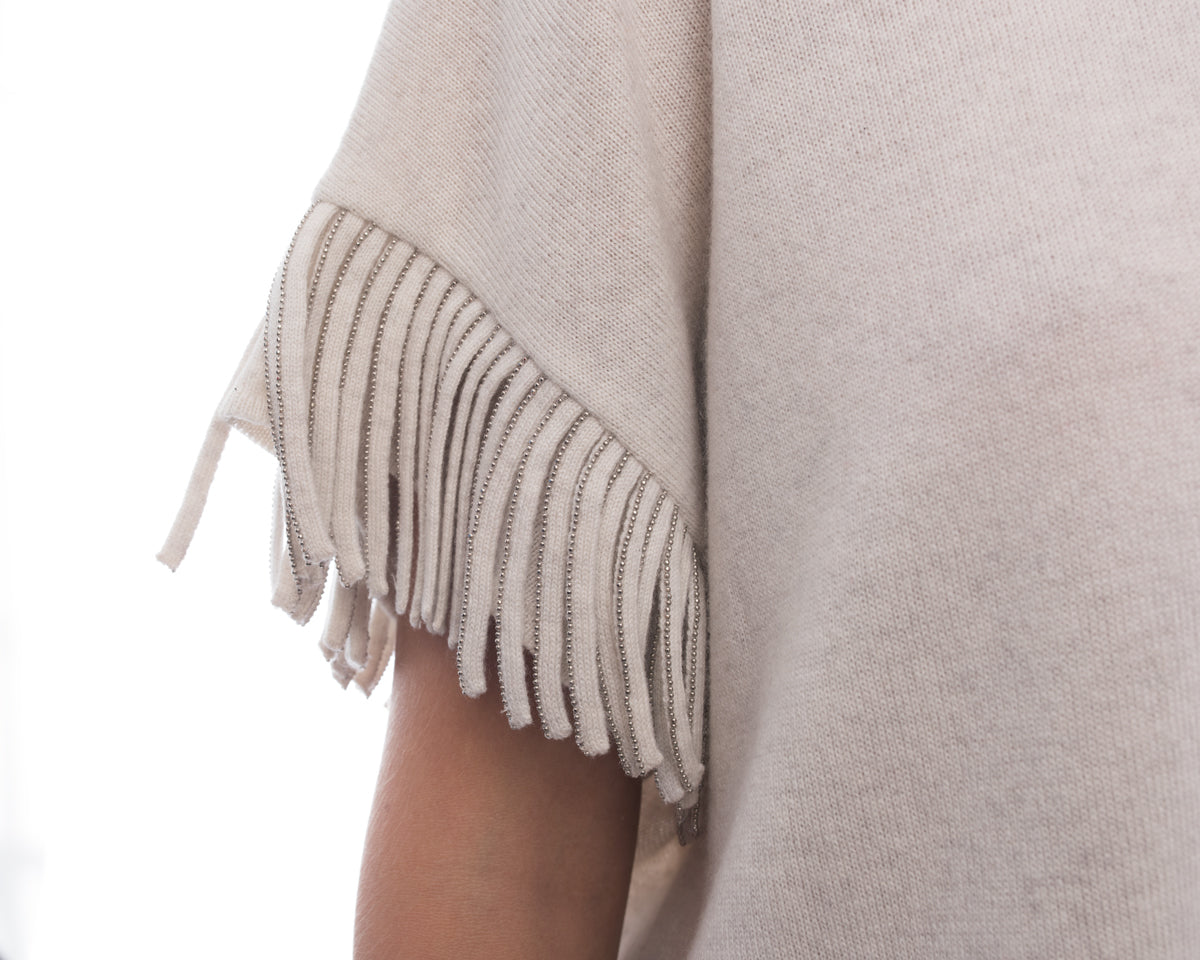 Brunello Cucinelli Light Grey Cashmere Fringe Sweater for Women - Soft Luxury Knit Pullover with Elegant Fringe Details - Perfect for Fall Winter Fashion & Casual Office Wear