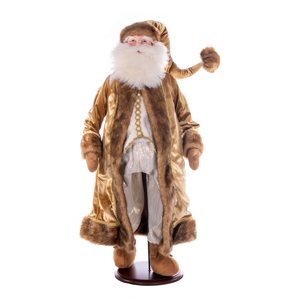 Vickerman 36-Inch Mocha Velvet Santa Claus Doll with Removable Stand - Festive Christmas Decoration for Home, Office & Holiday Parties