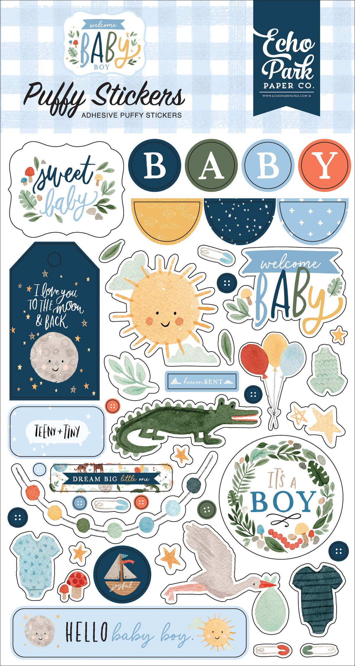 Echo Park Paper Co. Welcome Baby Boy Puffy Stickers - Scrapbooking, Card Making, Baby Shower Decorations & Nursery Crafts
