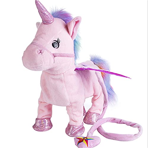 Electric Unicorn Plush Toy with Pink Wings - Soft Stuffed Animal Leash for Kids, Singing & Twisting Interactive Pet Toy, Perfect Gift for Girls & Toddlers - Cute Companion for Walking, Sleeping & Playtime (Pink)