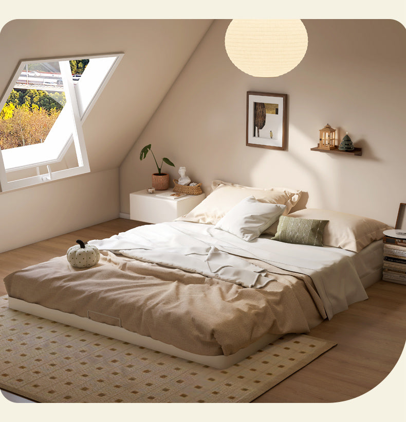 Birch Solid Wood Platform Bed - No Headboard Low Profile Floor Bed in Cream - Perfect for Minimalist Bedrooms, Small Spaces & Modern Home Decor