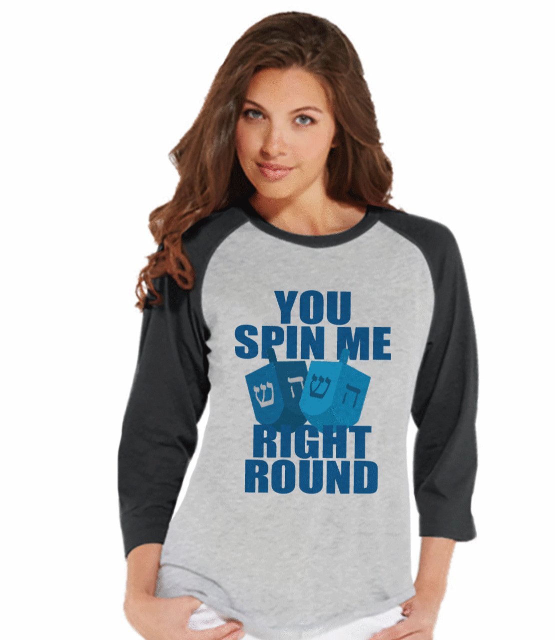 7 at 9 Apparel Women's Funny Hanukkah Raglan Tee - Cute Jewish Holiday Sweatshirt for Hanukkah Celebrations, Parties & Festive Gatherings