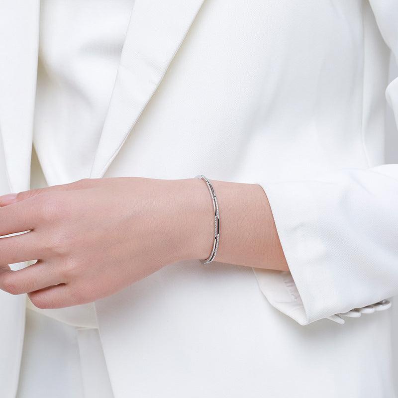 925 Sterling Silver Double Layer Diamond Bracelet for Women - Adjustable Opening Collapsible Strap - Perfect for Everyday Wear, Date Nights & Special Occasions