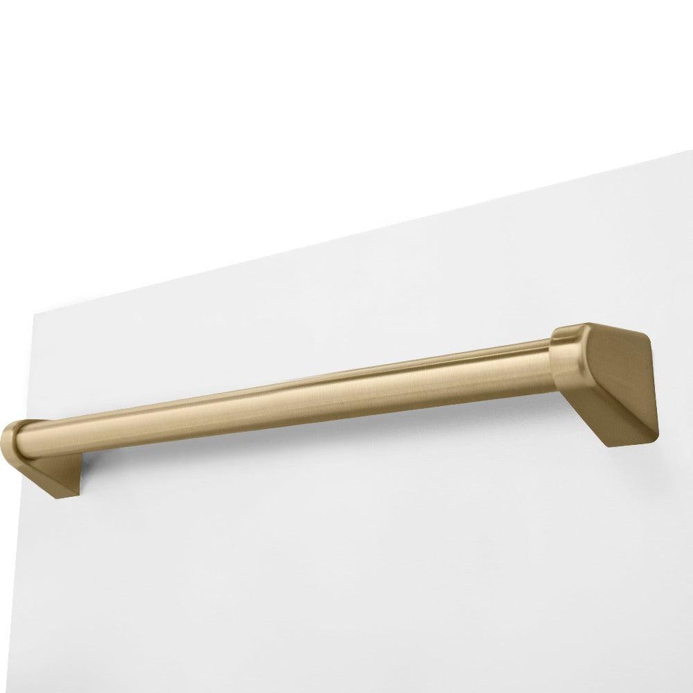 ZLINE Autograph Edition 18-Inch Compact Dishwasher with 3rd Rack - White Matte Finish & Champagne Bronze Handle, Ultra Quiet 51dBa (DWVZ WM 18 CB) - Perfect for Small Kitchens, Apartments, and RVs