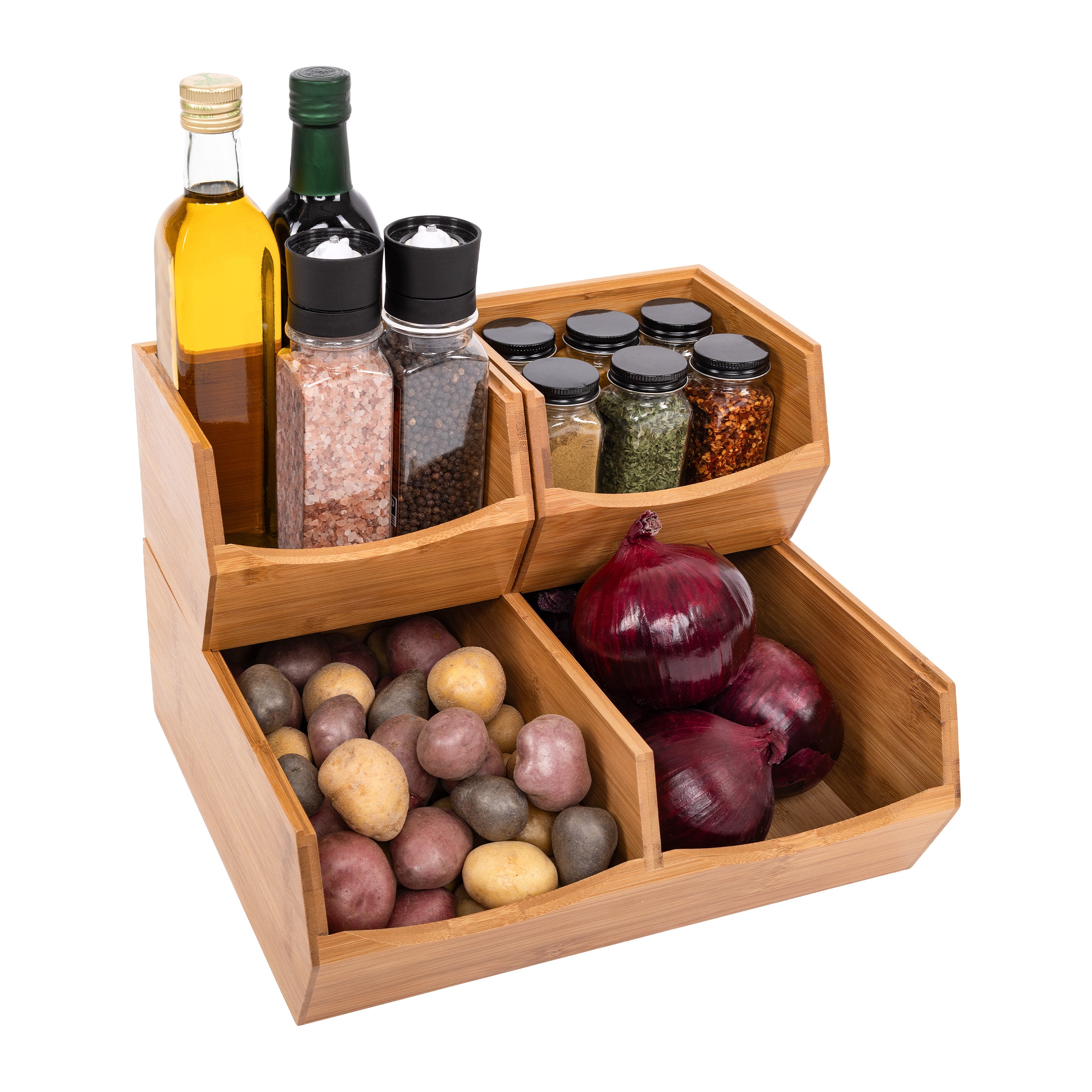 3-Piece Stackable Bamboo Storage Bins Set - Eco-Friendly Organizer for Pantry, Closet, or Bathroom Storage