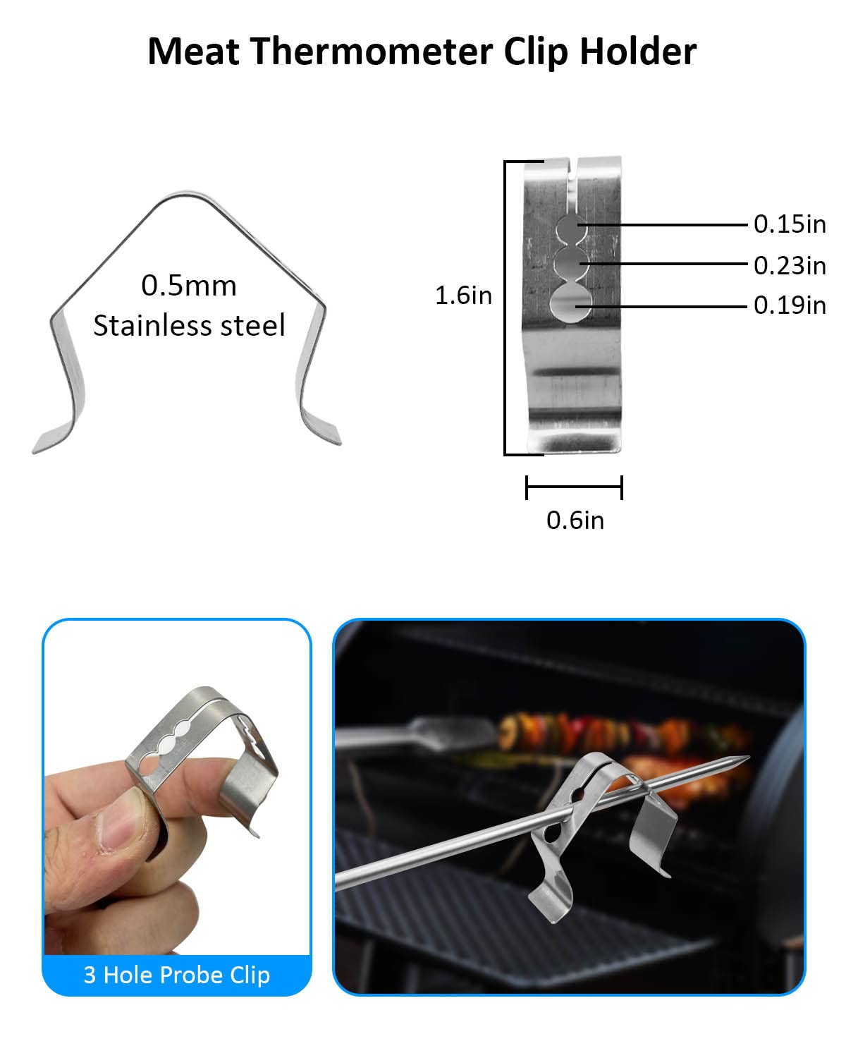 2 Pack Replacement Meat Probe Thermometer for RecTec & Recteq Wood Pellet Grills - High Temp BBQ Grill Accessories with 2 Probe Holder Clips - Perfect for Smoking, Grilling, and Slow Cooking Meats
