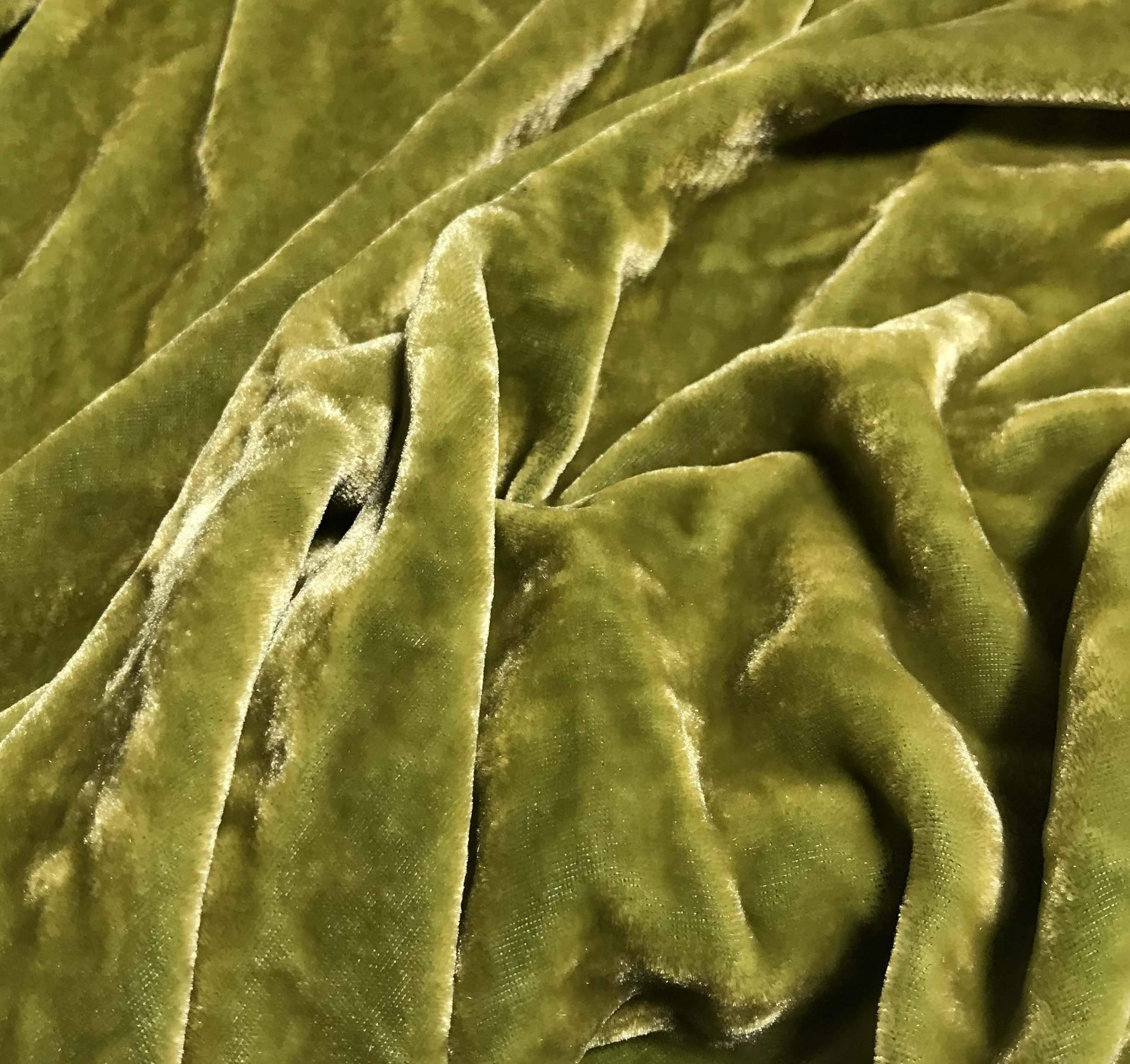 Hand Dyed Silk Velvet Fabric - Luxurious Yellow Green Silk Velvet for Dresses, Scarves & Home Decor