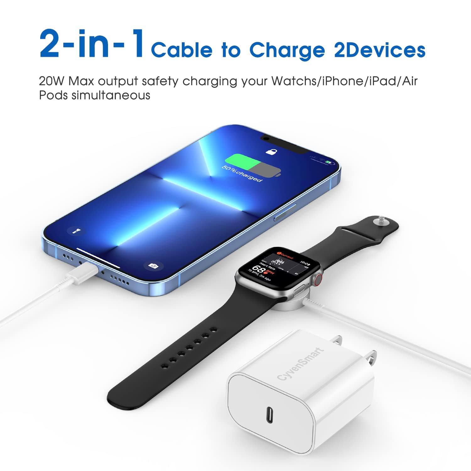 **Apple Watch Fast Charger USB-C (MFi Certified) - 6FT Magnetic Charging Cable & PD Wall Adapter for Apple Watch Series 6/SE/5/4/3/2/1 & iPhone 14/13/12 - Perfect for Travel, Office & Home Use**