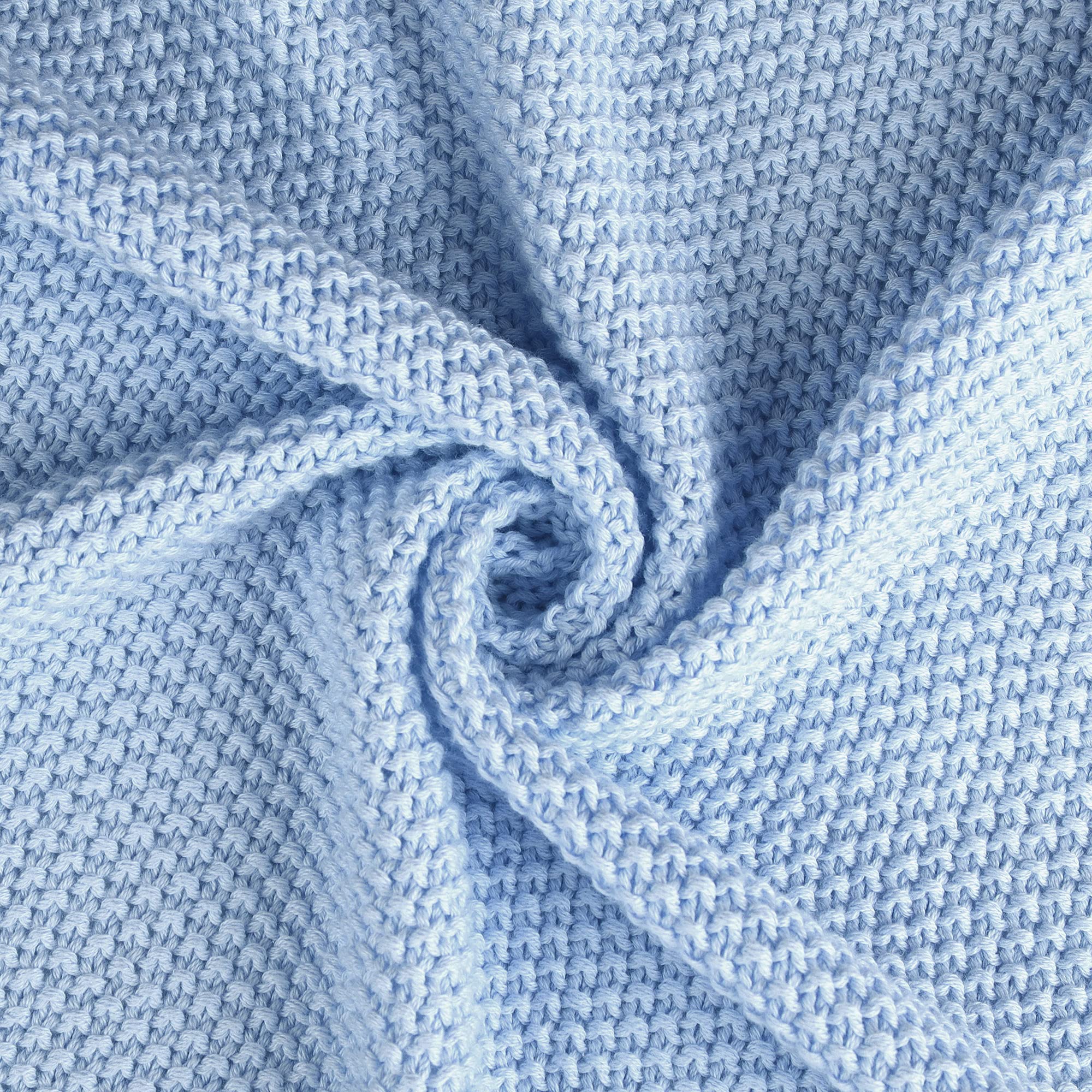 PiccoCasa 100% Cotton Knit Throw Blanket - Ultra Soft Lightweight Decorative Sofa Blanket for Living Room, Bed, Office - Pale Blue 50