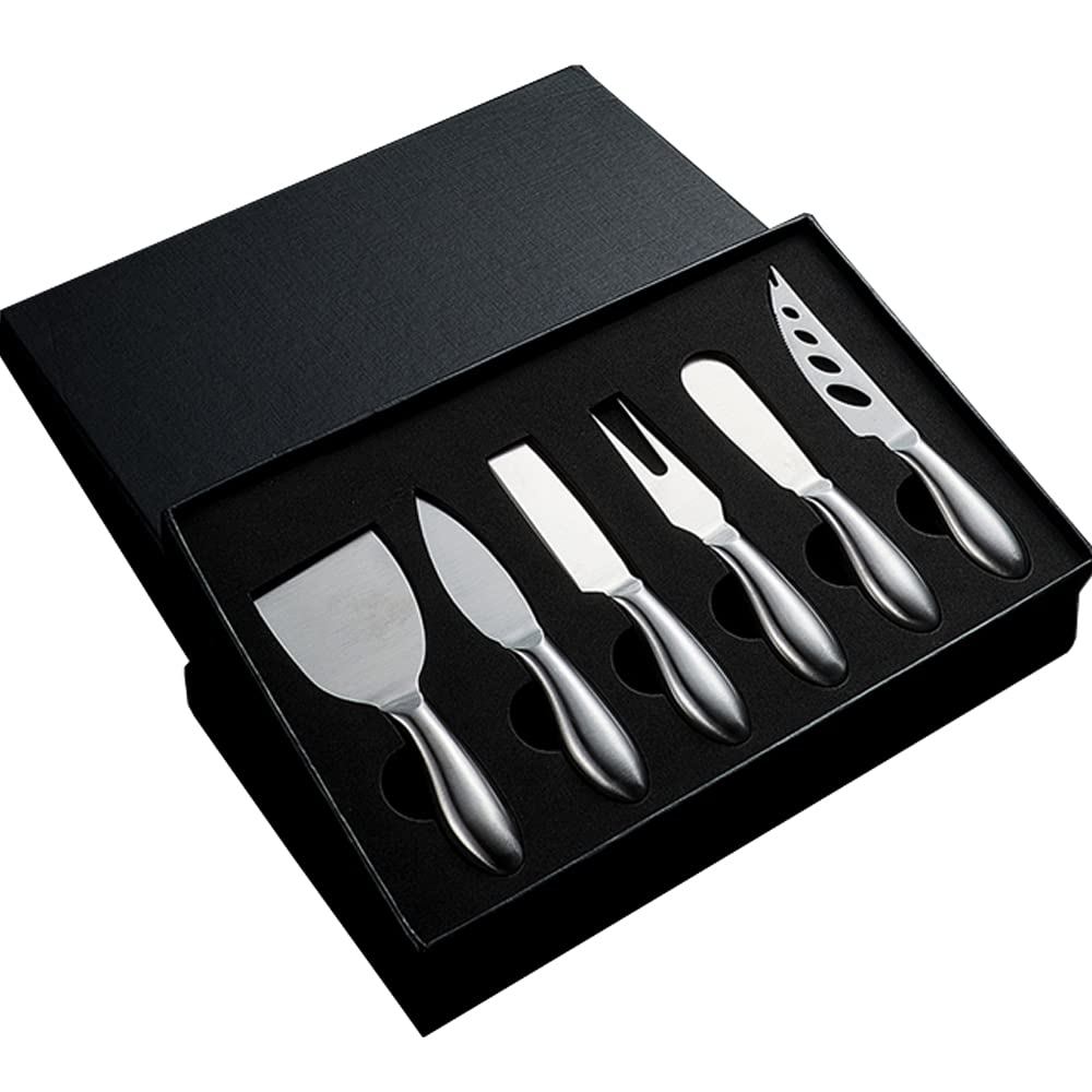 Premium 6-Piece Stainless Steel Cheese Knife Set with Forks & Slicers - Kitchen Cheese Cutting Tools for Parties, Charcuterie Boards & Gourmet Entertaining