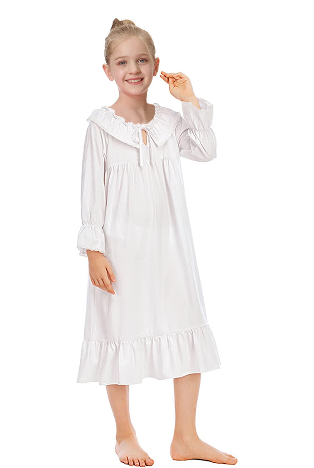 Girls Long Sleeve Cotton Nightgown - Comfy Sleepwear Dress for 4-13 Years | Cute Princess Pajama Top for Bedtime & Lounge Wear | Perfect for Sleepovers, Christmas Gifts & Cozy Nights
