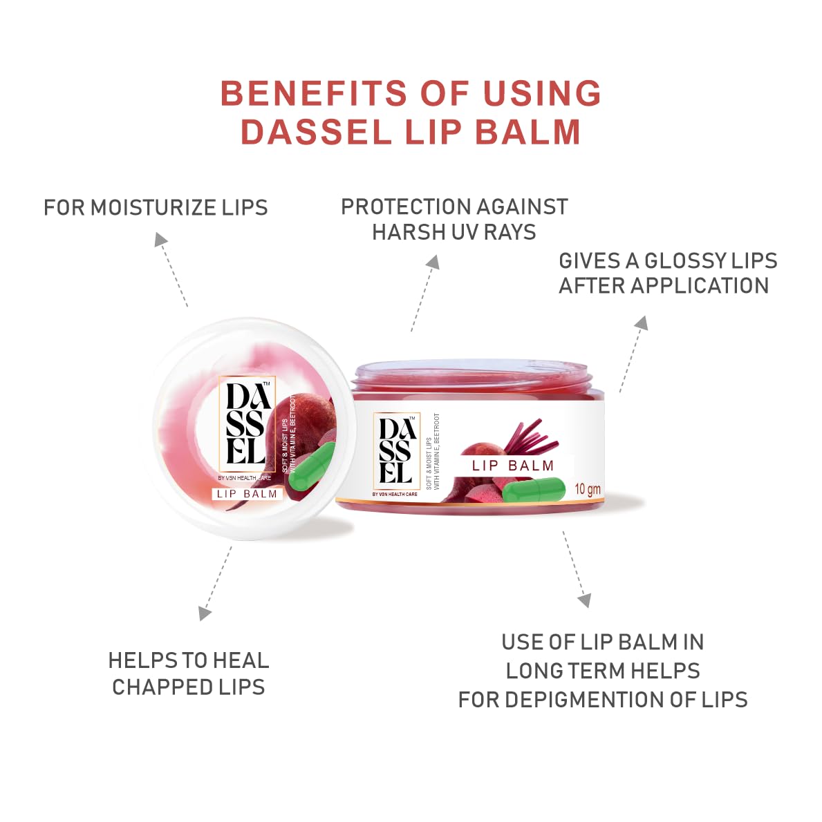 Dassel Beetroot Lip Balm 10g - Natural Moisturizing Lip Care for Dry & Chapped Lips - Vegan, Cruelty-Free - Perfect for Winter, Travel & Daily Hydration