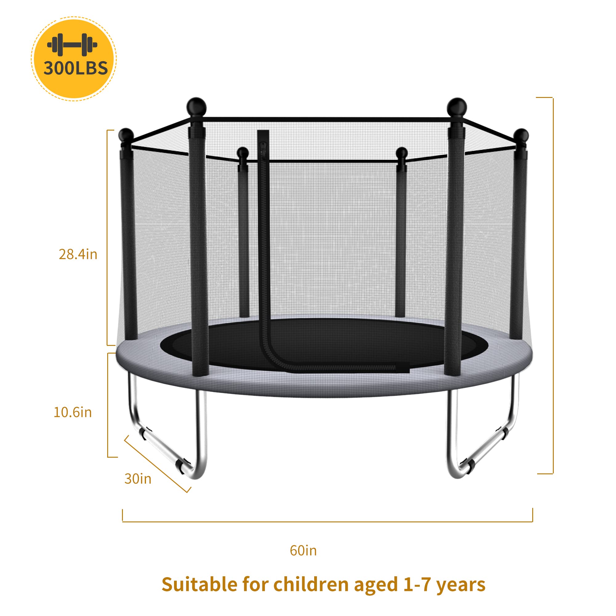 EL&IT 5FT Kids Trampoline with Safety Net - Indoor & Outdoor Toddler Trampoline for Ages 1-8, Round Mini Bouncer with Enclosure - Perfect Birthday Gift for Boys & Girls | Backyard Fun, Exercise, Playtime Activity
