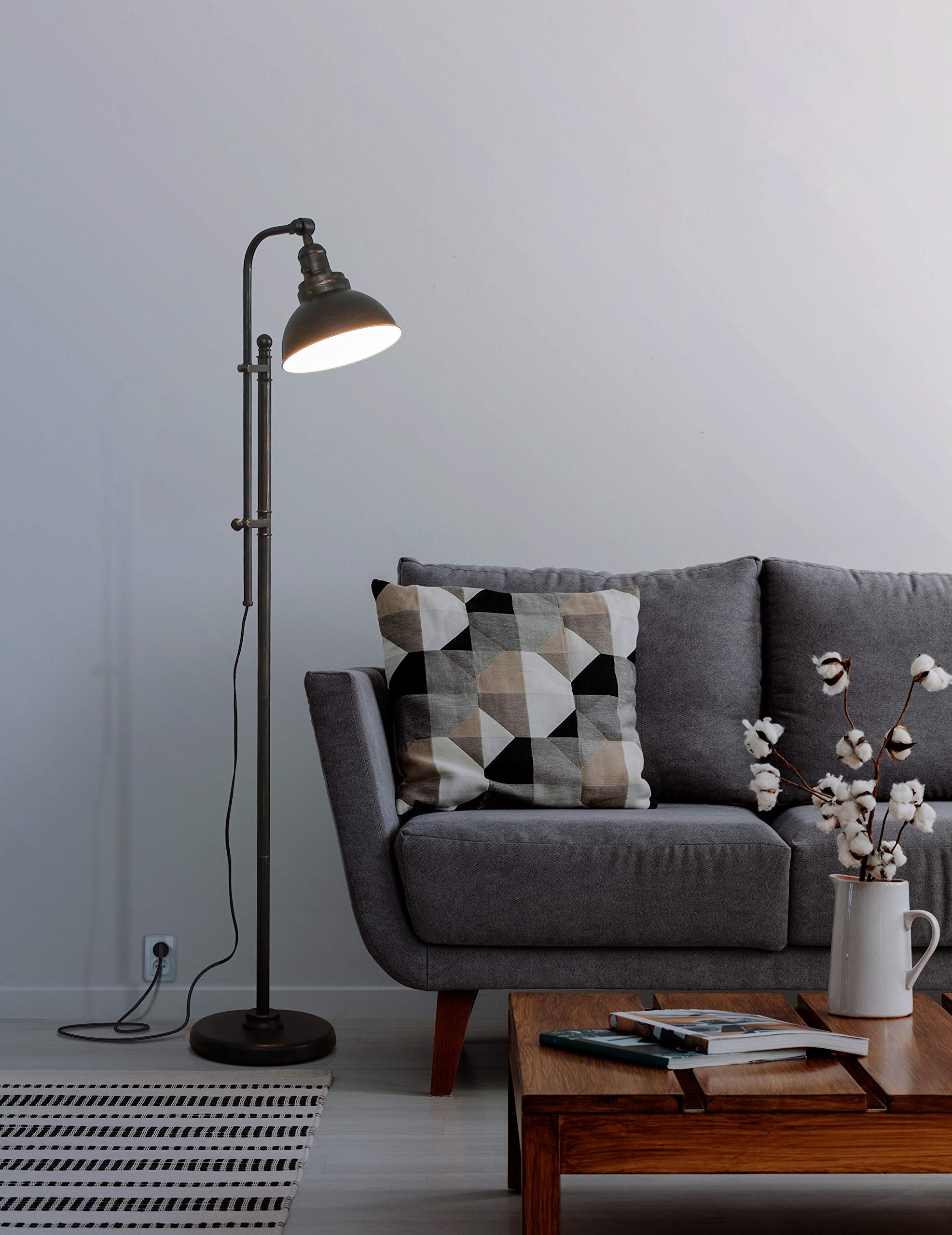 Brightech Dylan Industrial LED Floor Lamp - Adjustable Head Standing Light for Living Room, Bedroom & Office - Farmhouse Style Reading Lamp - Perfect for Home Decor & Workspace Lighting
