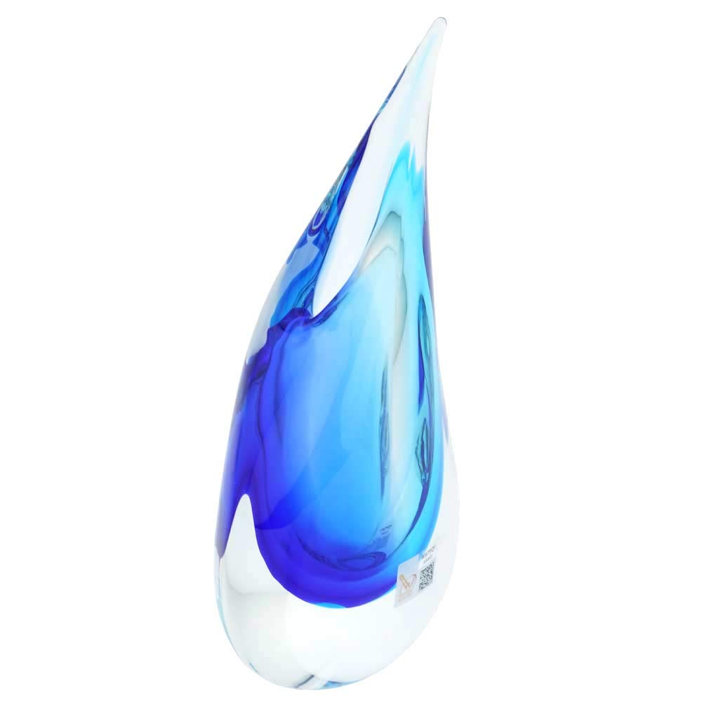 Venetian Murano Glass Sommerso Wave Vase in Aqua Blue - Handcrafted Italian Art Glass Vase for Home Decor, Wedding Centerpiece & Luxury Gift
