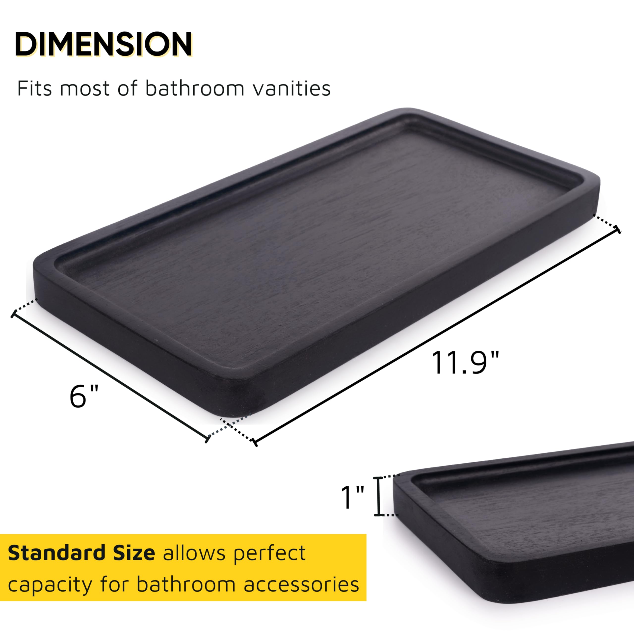 KOLWON Bathroom Vanity Tray - Elegant Acacia Wood Organizer for Cosmetics, Jewelry & Perfume (11.8