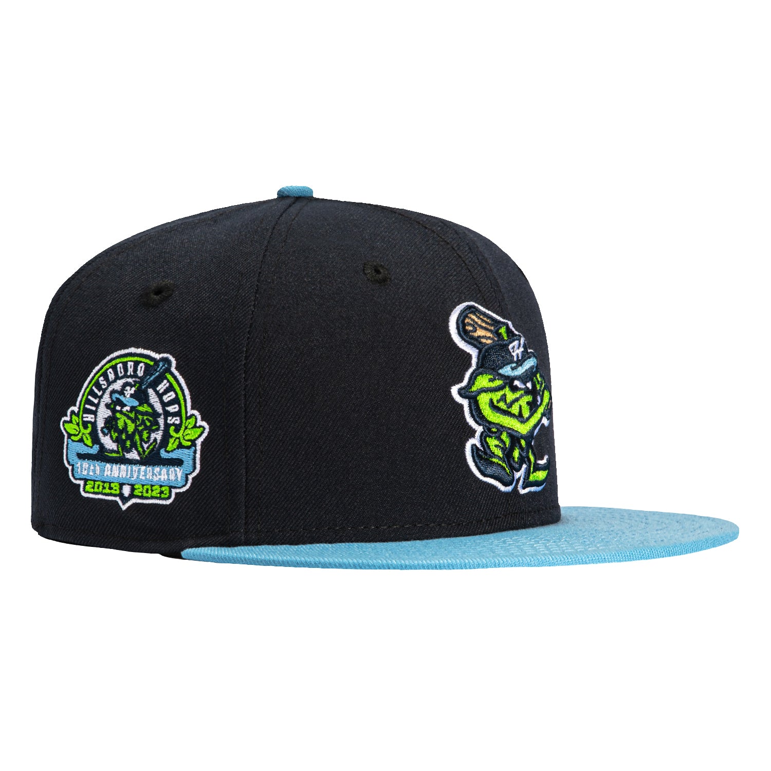 New Era 59Fifty Hillsboro Hops 10th Anniversary Patch BP Baseball Cap - Navy & Light Blue Snapback Hat for Men - Perfect for Baseball Games, Fan Collections & Casual Wear