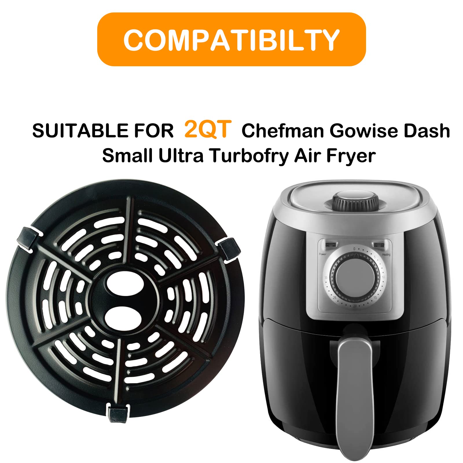 Upgraded Nonstick Air Fryer Grill Crisper Plate Tray Rack for 2QT Chefman, Gowise, Dash & Small Ultra Turbofry Air Fryers – Dishwasher Safe with Rubber Bumpers | Perfect for Grilling Chicken, Vegetables & Crispy Snacks