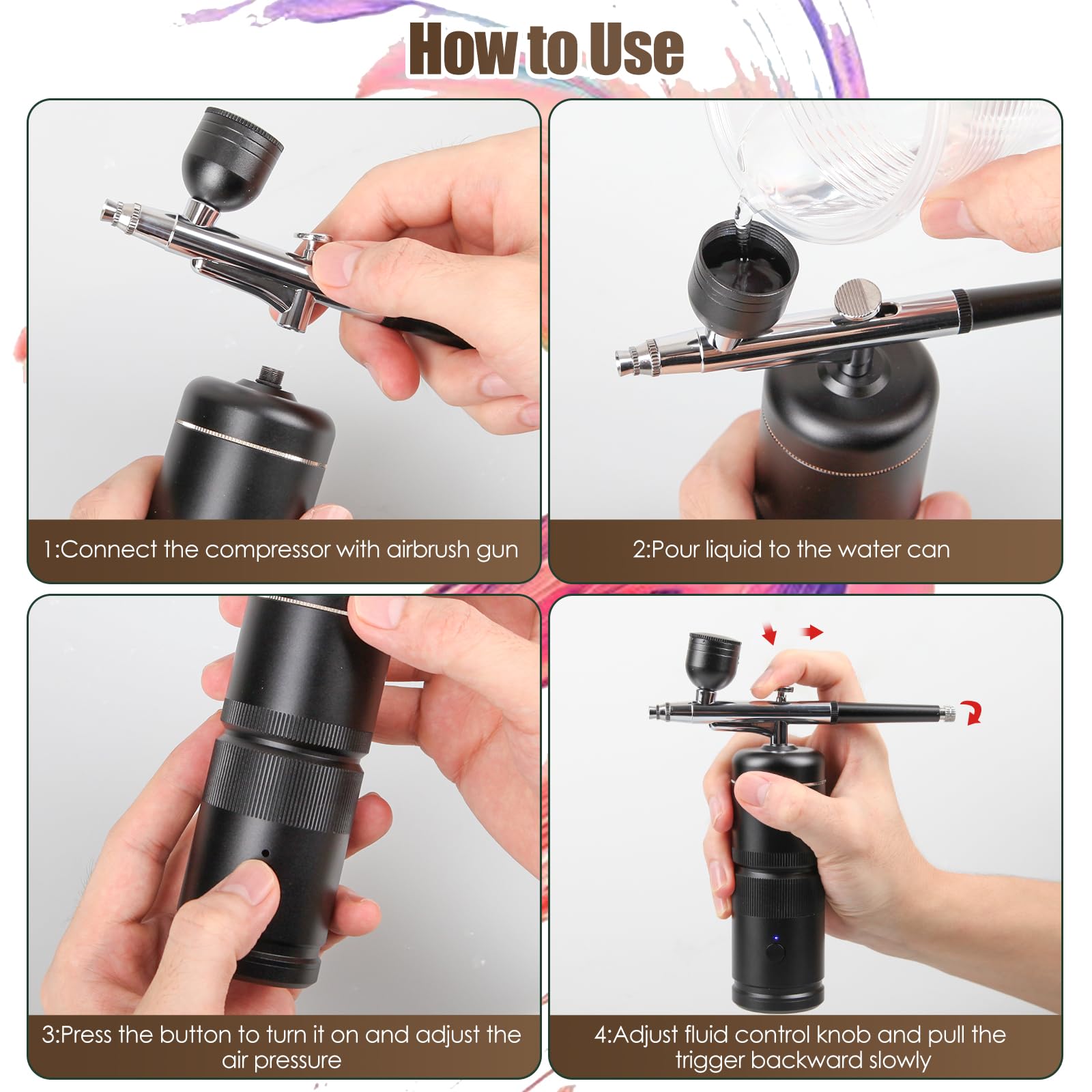 Rexley Rechargeable Wireless Airbrush Kit - Portable Handheld Air Compressor for Nail Art, Barber Styling, Makeup, Model Painting & Cake Decorating | Perfect for Home Salon, Professional Beauty Services & DIY Craft Projects