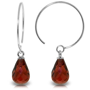 1.35 Carat 14K Solid White Gold Circle Wire Earrings with Genuine Garnet Gemstone - Elegant Dangle Earrings for Women, Perfect for Weddings, Parties & Special Occasions