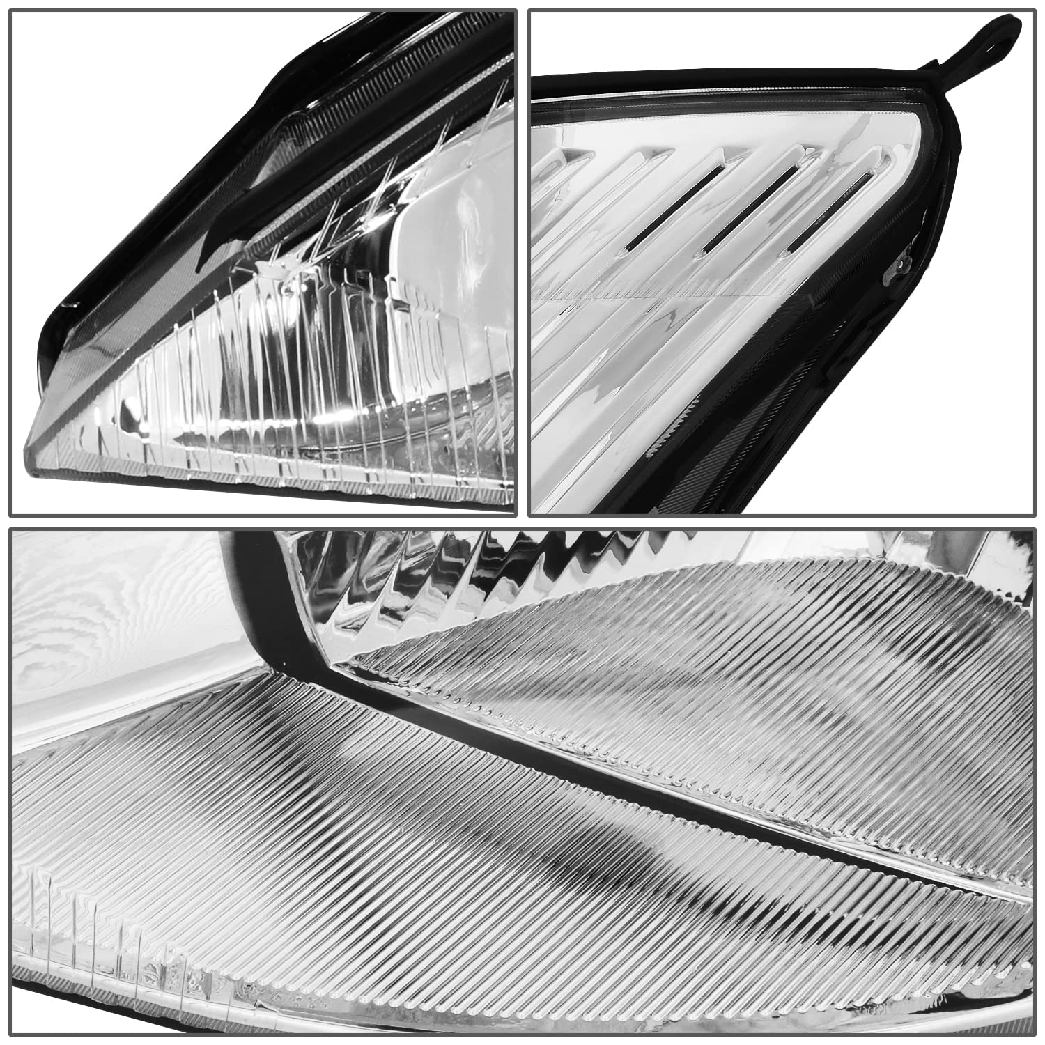 DNA MOTORING HL-OH-FF03-CH-CL1 Pair of Chrome Housing Clear Lens Headlights for 2003-2004 Ford Focus - Clear Reflector, Direct Fit Replacement - Perfect for Night Driving & Car Upgrades