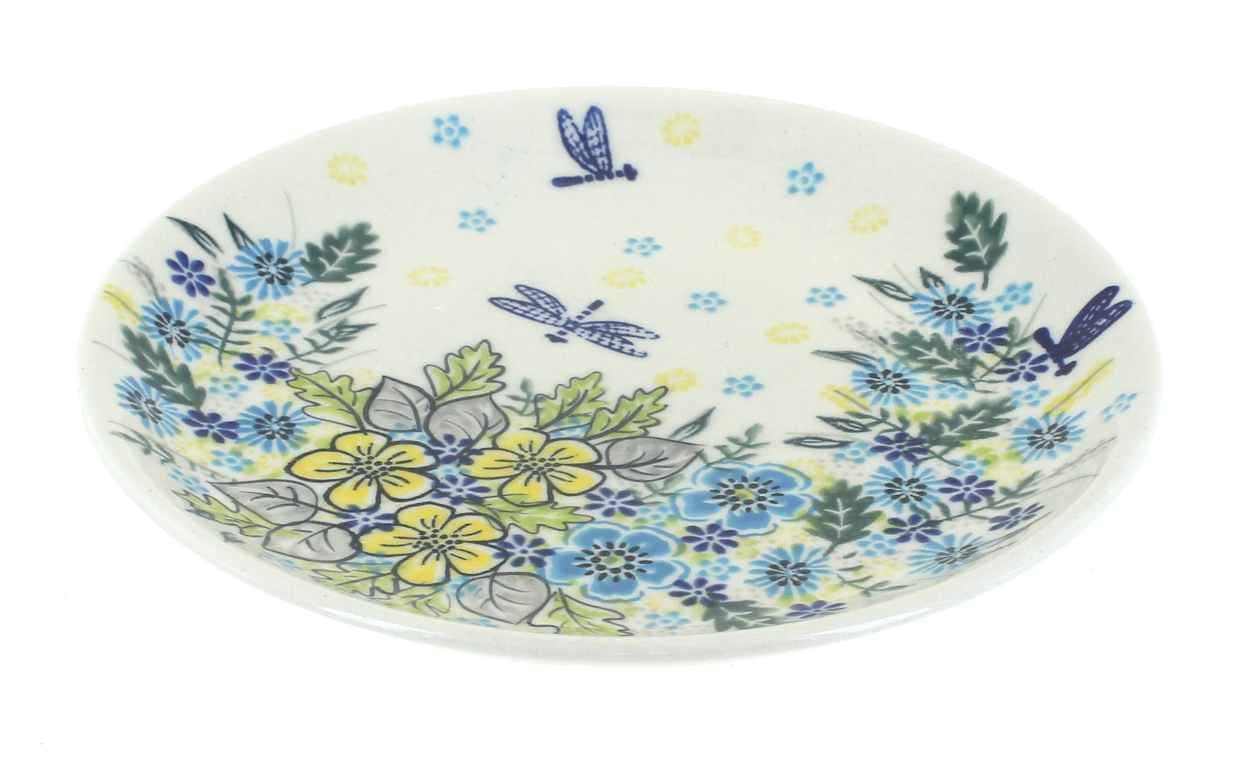 Hand-Painted Blue Rose Polish Pottery Alyssa Dessert Plate - Elegant Ceramic Appetizer Plate for Tea Parties, Weddings & Home Decor