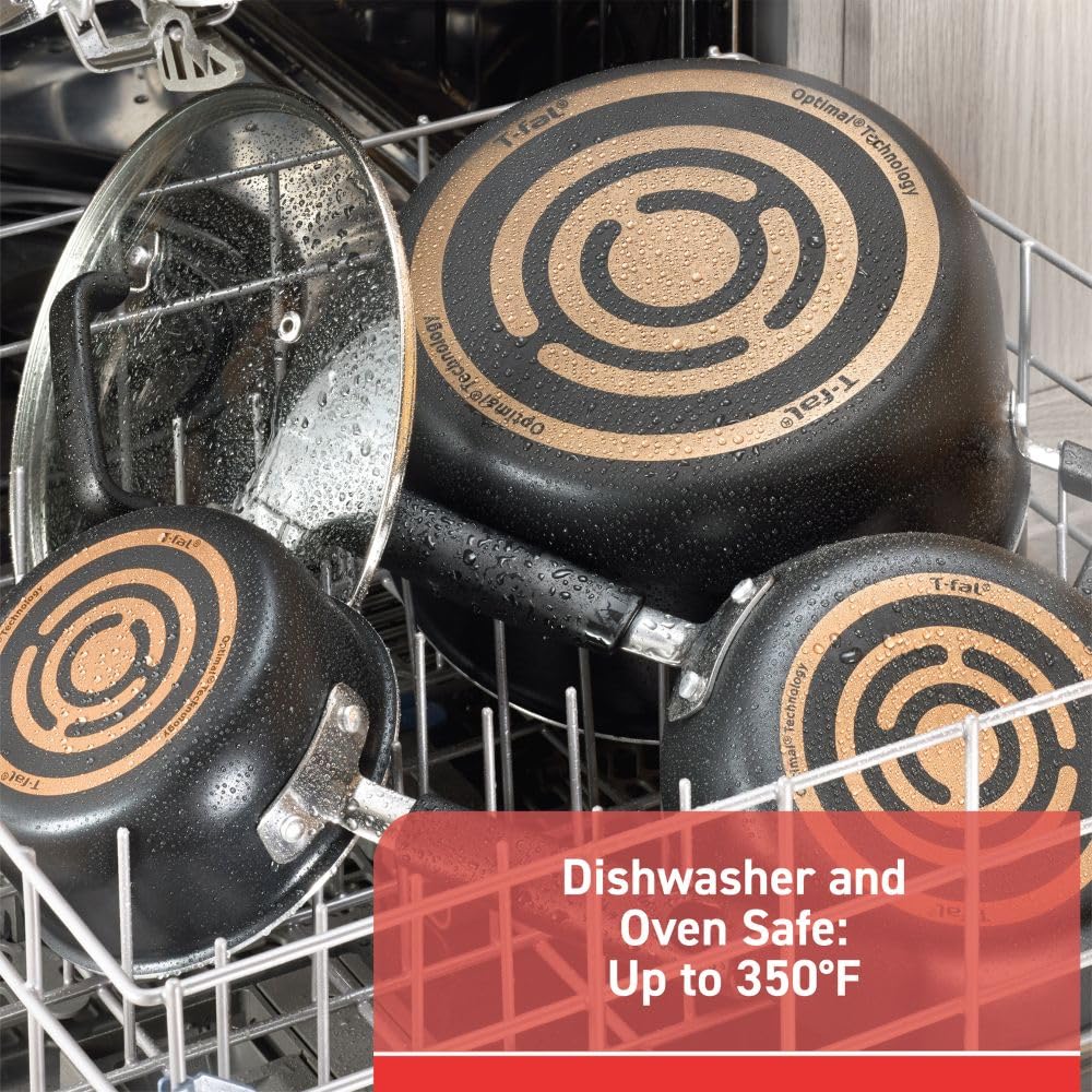 T-fal Signature 12-Piece Nonstick Cookware Set - Oven & Broiler Safe to 350°F - Includes Fry Pans, Saucepans, Saute Pan, Dutch Oven & Griddle - Dishwasher Safe Black Kitchen Essentials for Home Cooking, Baking & Meal Prep