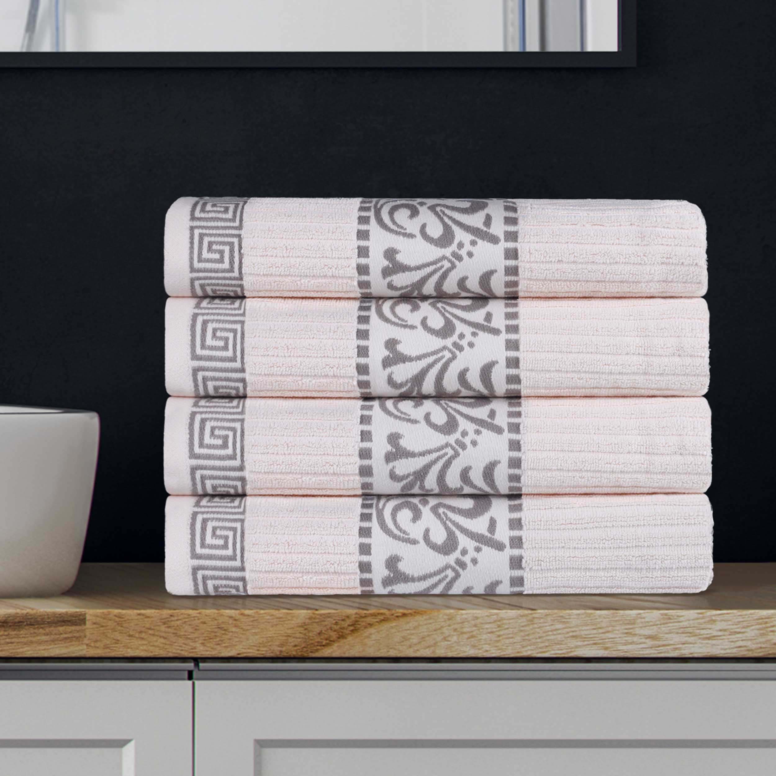 Premium Athens Cotton Greek Scroll & Floral 4-Piece Bath Towel Set - Soft & Absorbent for Spa, Bathroom & Guest Room Decor