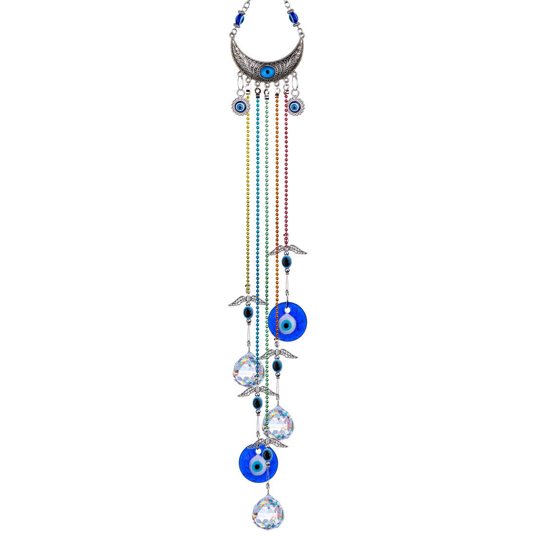 20 Inch Blue Evil Eye Hanging Crystal Suncatcher with Chakra Energy Crystal Ball Prism - Rainbow Maker Window Decor for Home Protection & Positive Energy | Perfect for Living Room, Bedroom, Office & Meditation Spaces