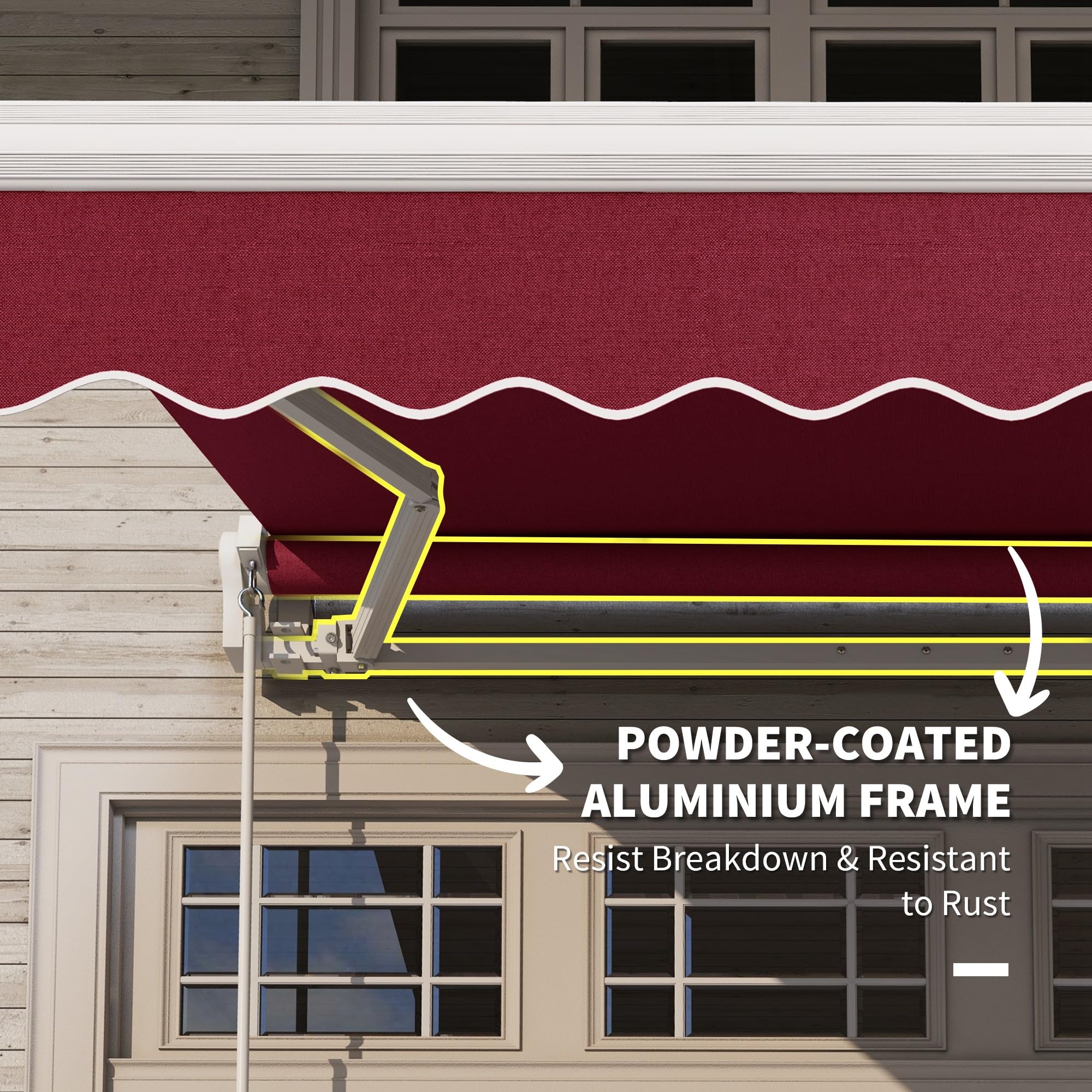 Outsunny 8' x 7' Retractable Patio Awning - Manual Outdoor Sun Shade for Deck, Window, and Garden Cover in Wine Red | Perfect for Backyard, Balcony, and Outdoor Dining Shade