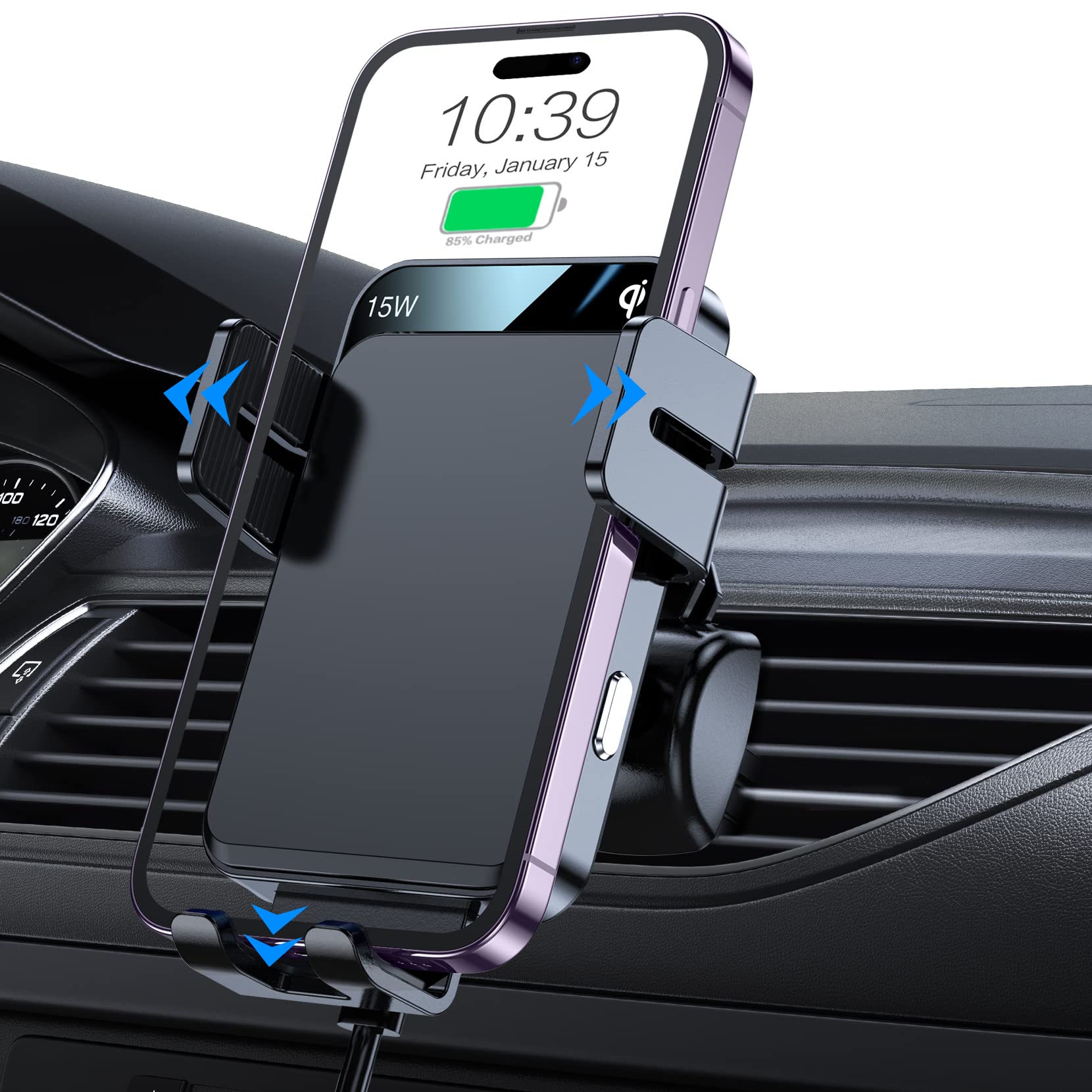 Fast Wireless Car Charger - MOKPR Auto-Clamping 15W/10W/7.5W Air Vent Phone Mount for iPhone 14/13/12/11 Series & Samsung Galaxy - Perfect for Commuting, Road Trips and Hands-Free Driving