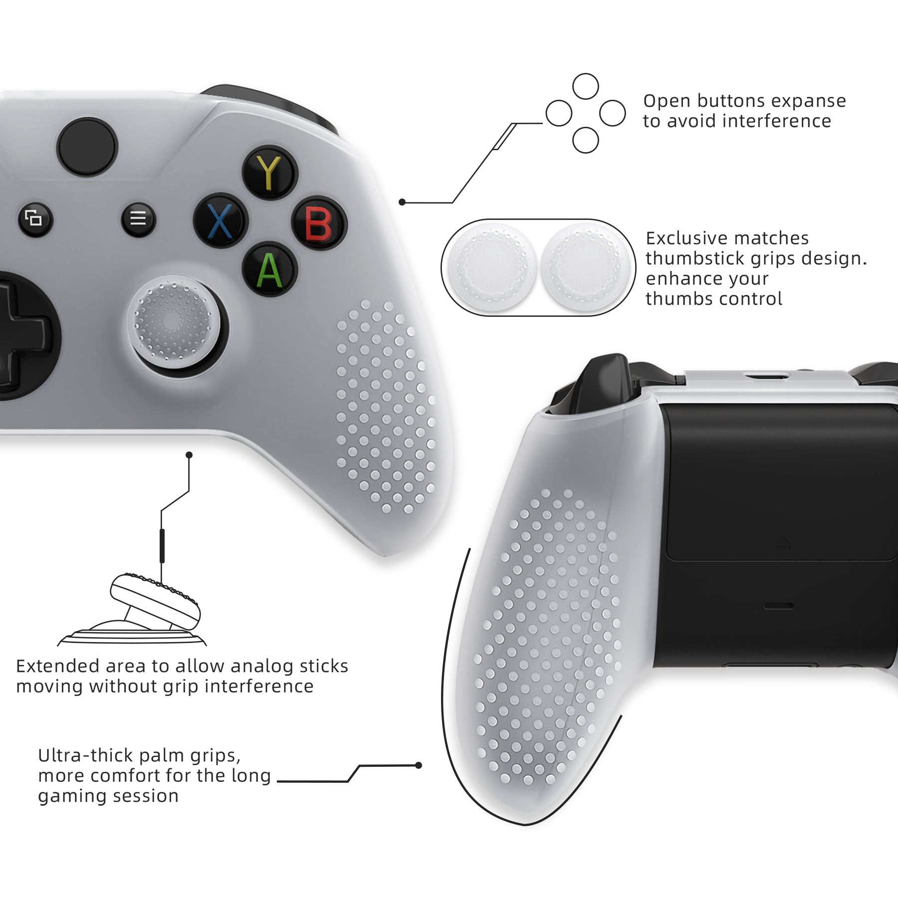eXtremeRate PlayVital Anti-Slip Silicone Grip Cover for Xbox One X/S Controller - Soft Protective Case with Thumb Stick Caps - Semi-Transparent Clear (XBOWP0007GC) - Perfect for Gaming Comfort and Enhanced Grip During Long Play Sessions