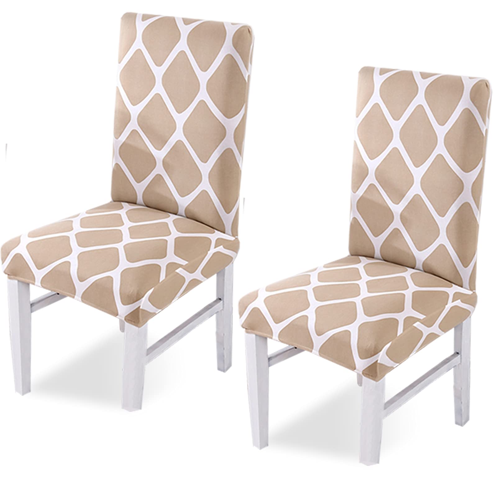 Argstar 2 Pack Stretch Printed Armless Dining Chair Covers - Spandex Slipcovers for Kitchen & Dining Room Chairs - Removable & Washable Khaki Plaid Design - Perfect for Home, Office, Restaurant & Party Decor