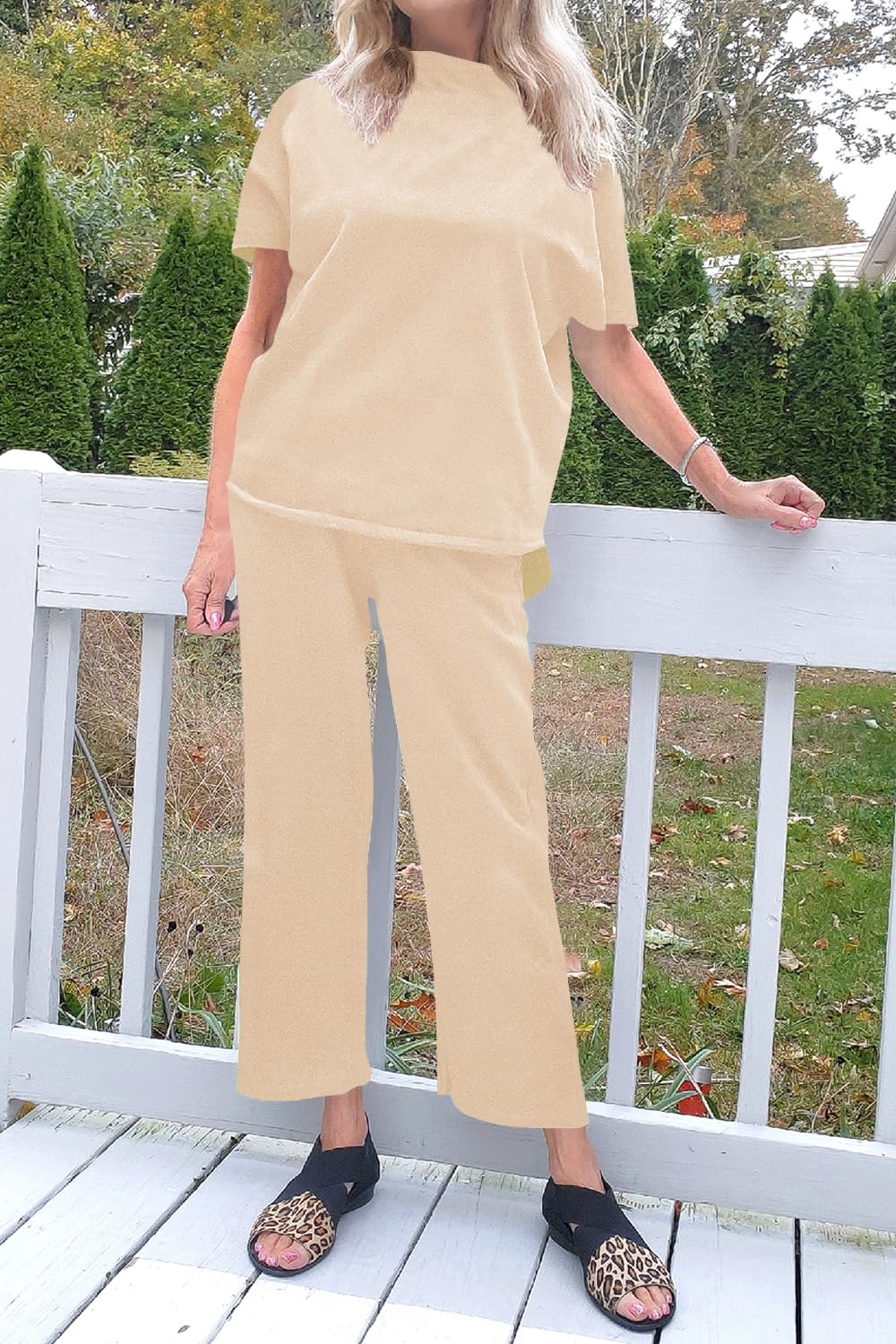 Feager Women's 2-Piece Summer Lounge Set - Soft Cotton Sweatsuit & Tracksuit for Casual Wear, Home Relaxation & Vacation Outfits