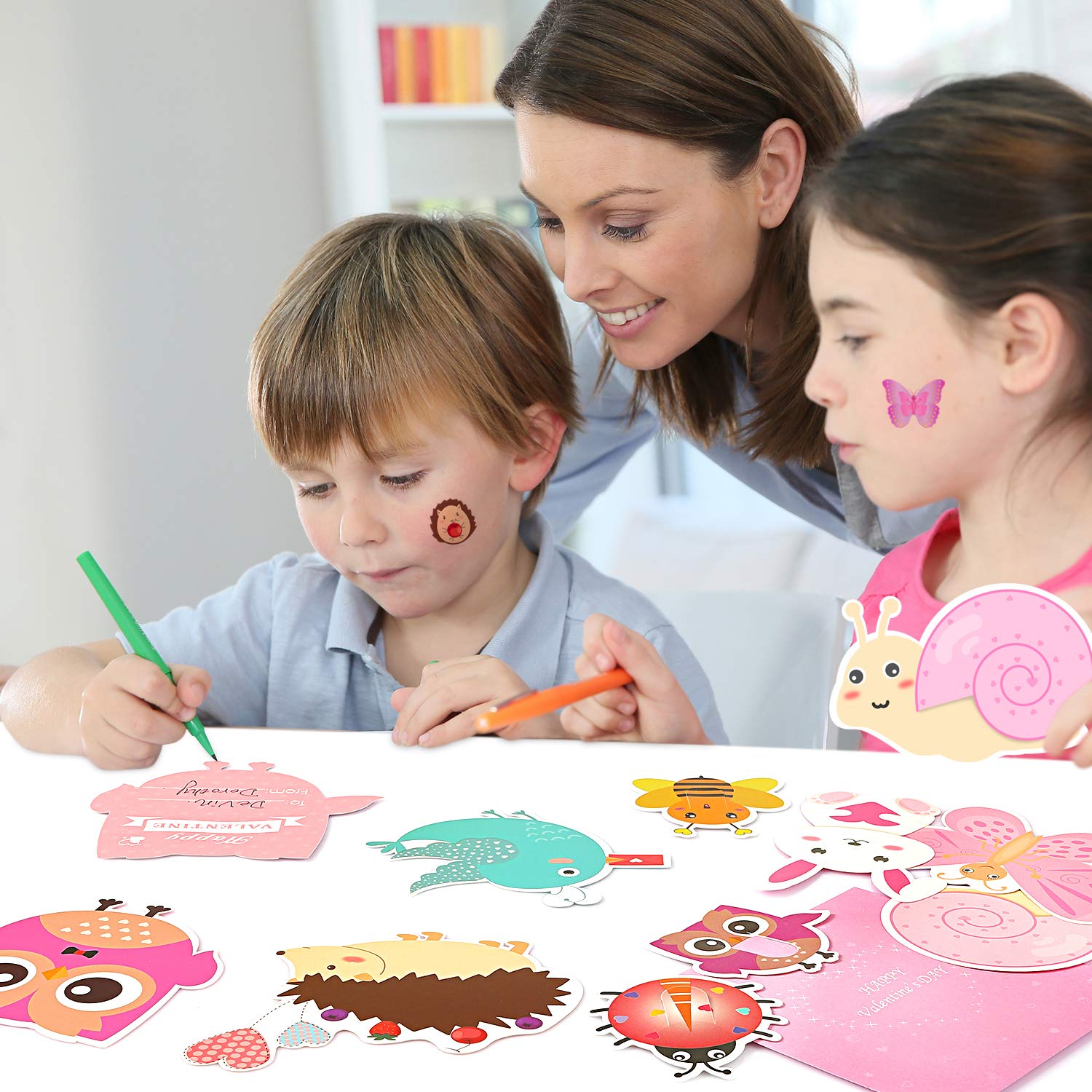 32 Pack Kids Valentine's Day Cards with Animal Bookmarks, Temporary Tattoos & Envelopes - Classroom Exchange Gifts for School Parties | Perfect for Valentine's Day Celebrations, Classroom Activities and Kids' Gift Exchanges