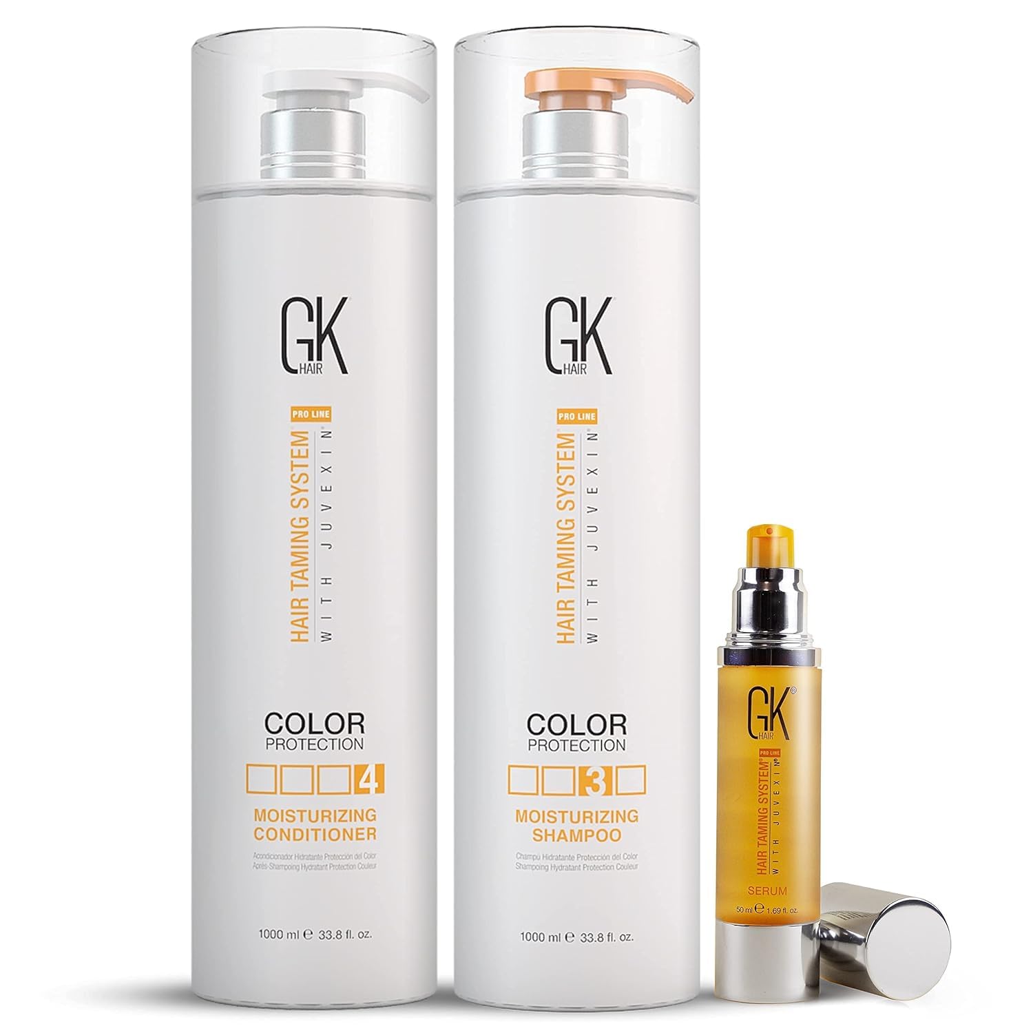 GK HAIR Global Keratin Moisturizing Shampoo & Conditioner Set - 33.8 fl oz with Argan Oil Hair Serum 1.69 fl oz - Hydrating & Repairing for Dry, Damaged Hair - Salon Quality Hair Care for Smooth, Shiny Locks - Perfect for Daily Use & Color-Treated Hair