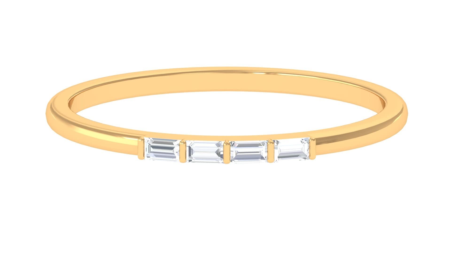 Simple Wedding Ring - Minimalist 14K Solid Gold Baguette Cut Diamond Band for Women | Stackable Bridal, Bridesmaid, Anniversary & Promise Ring | Perfect for Engagement, Vow Renewal & Everyday Wear
