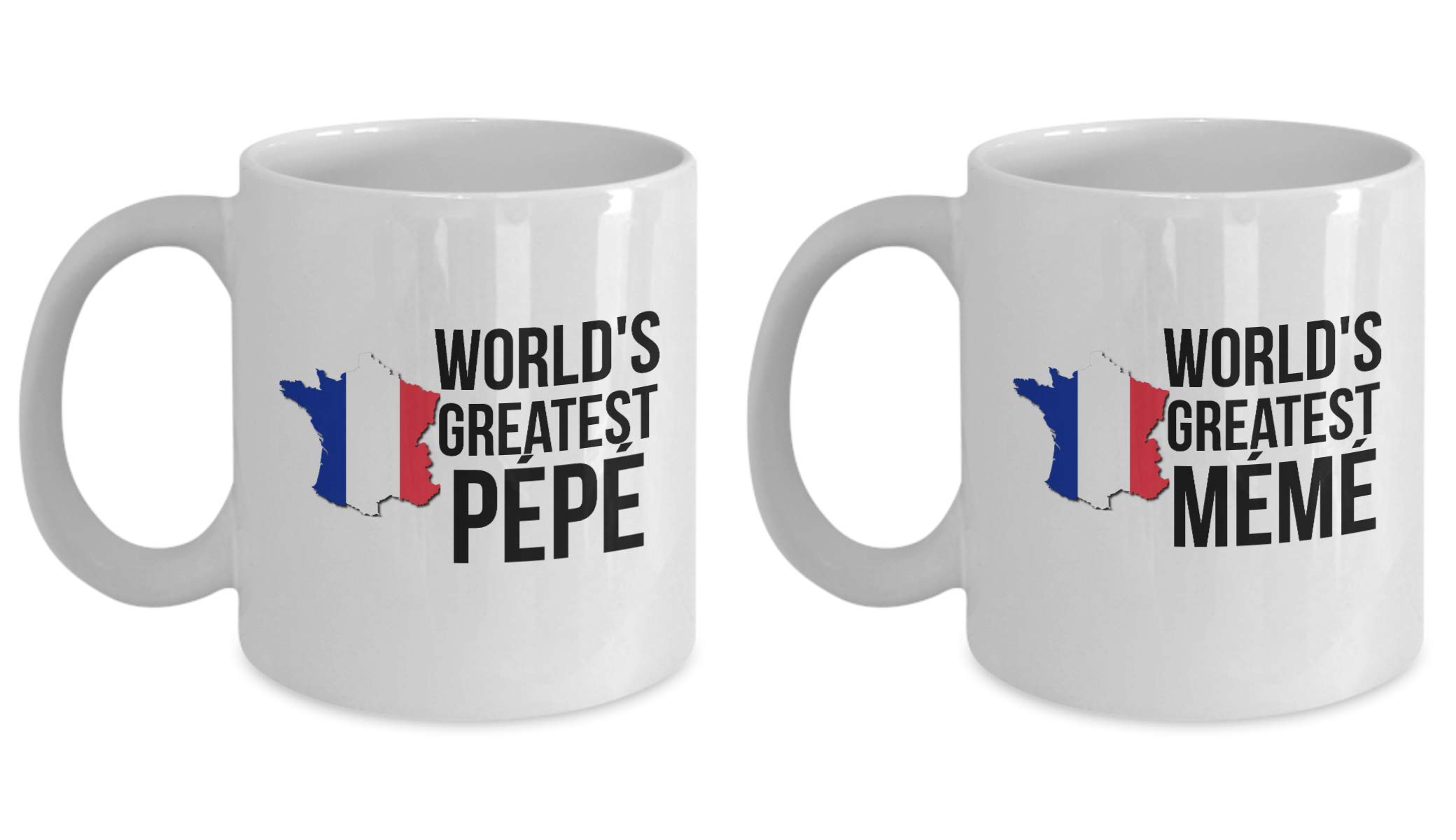 Funny Meme & Pepe Frog Coffee Mug Set - Novelty French Flag Design Ceramic Cups for Grandparents | Perfect Gift for Francophiles, Tea & Coffee Lovers, Birthday & Retirement Presents