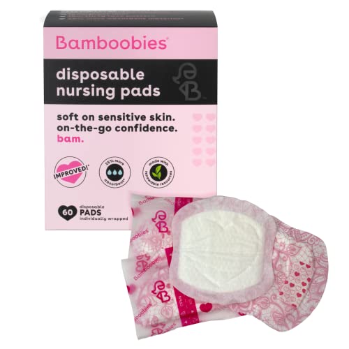 Bamboobies Disposable Nursing Pads for Breastfeeding Moms - Ultra Absorbent, Leak-Proof & Hypoallergenic for Sensitive Skin - 60 Count - Ideal Baby Shower Gift & Everyday Comfort for Nursing Mothers