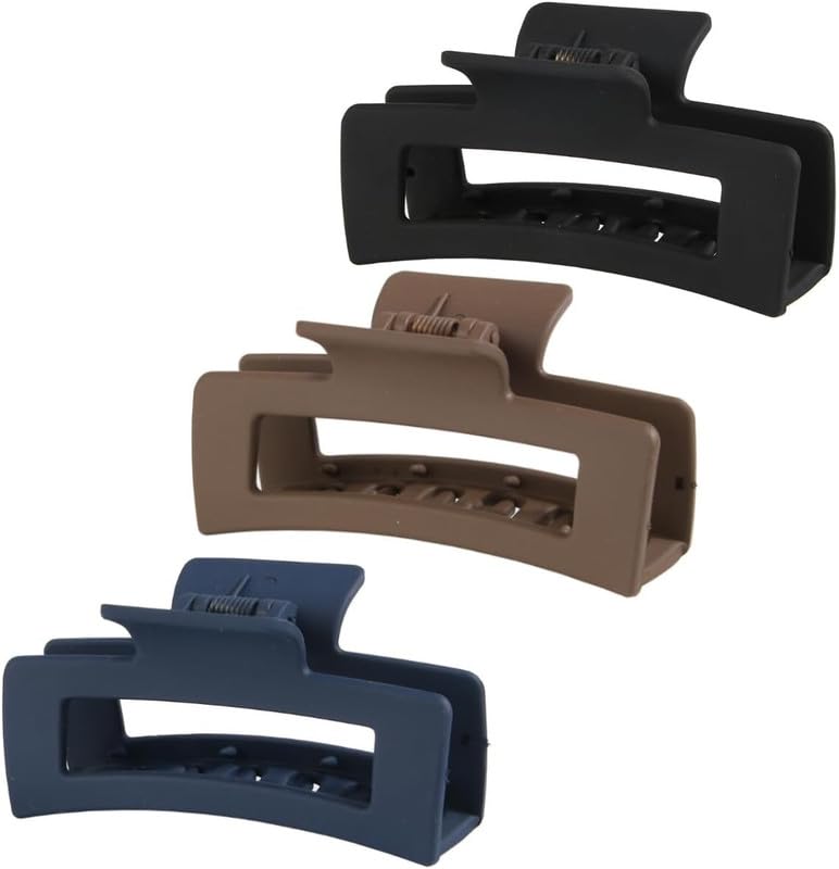 3Pcs Rectangle Hair Claw Clips for Women - Strong Hold Non-Slip Matte Hair Clips (3.3 Inch) - Styling Accessories for Thick to Thin Hair - Perfect for Work, School, and Everyday Hairstyles